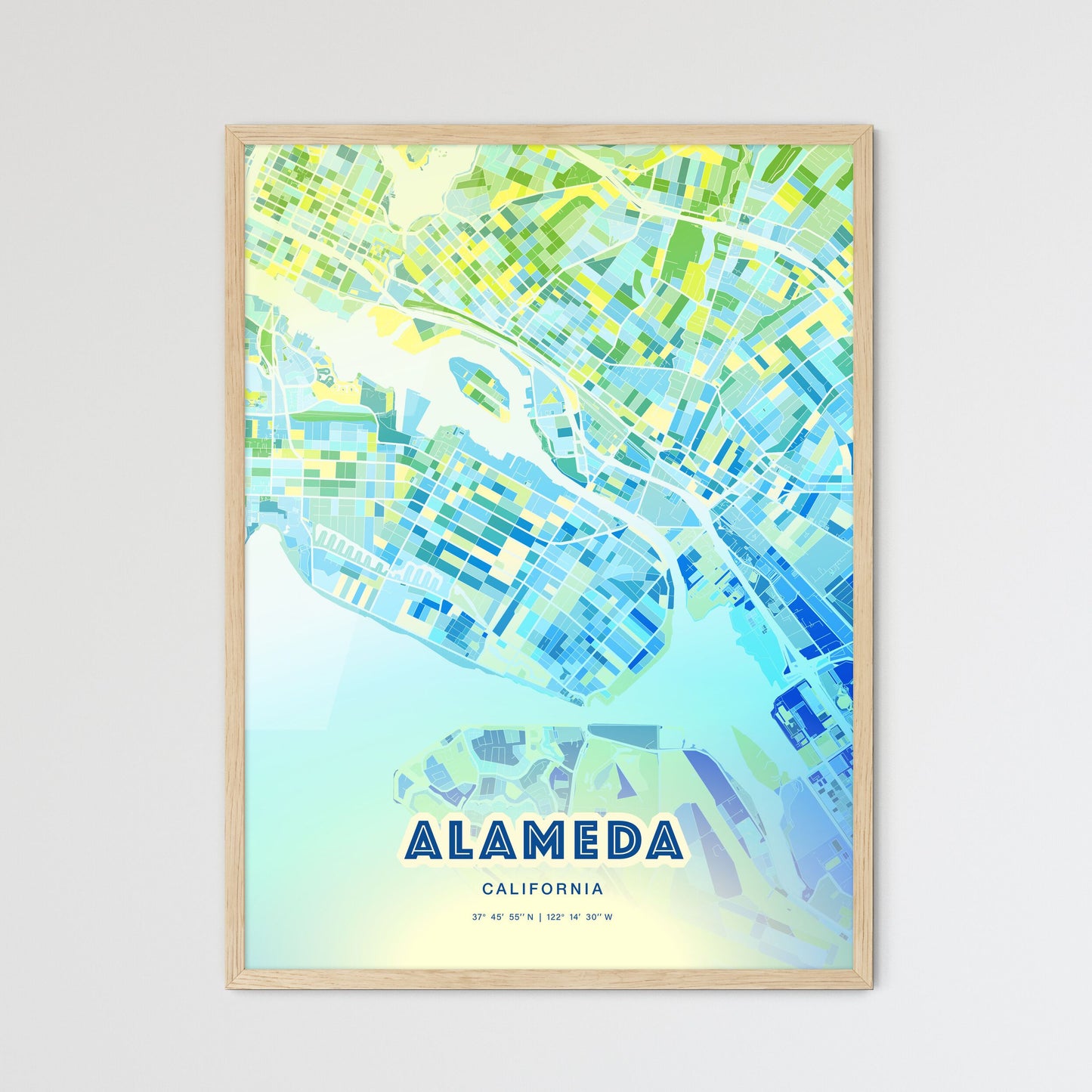 Colorful Alameda California Fine Art Map Cool Blue