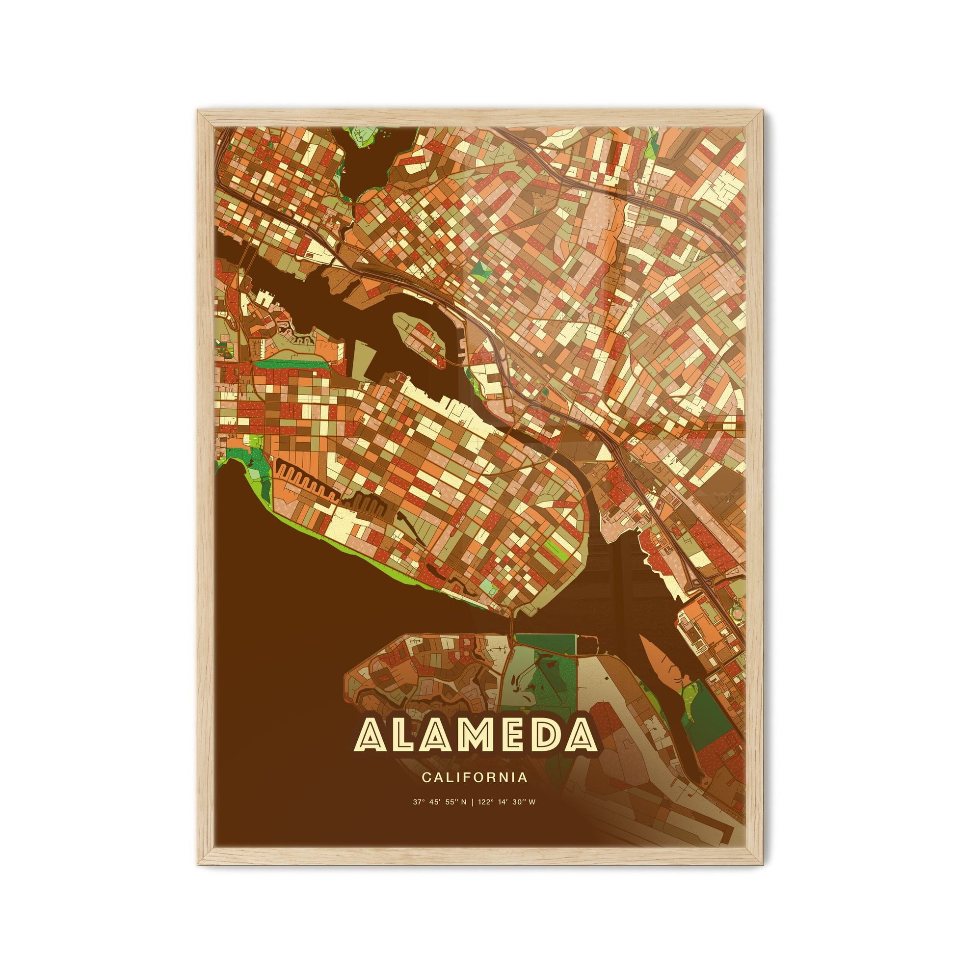 Colorful Alameda California Fine Art Map Farmhouse