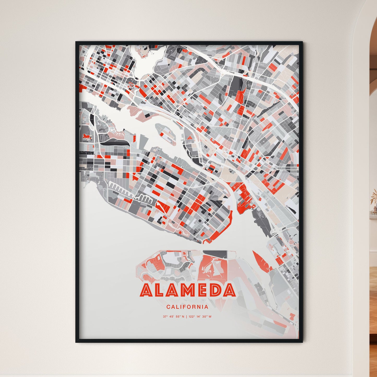 Colorful Alameda California Fine Art Map Modern Expressive