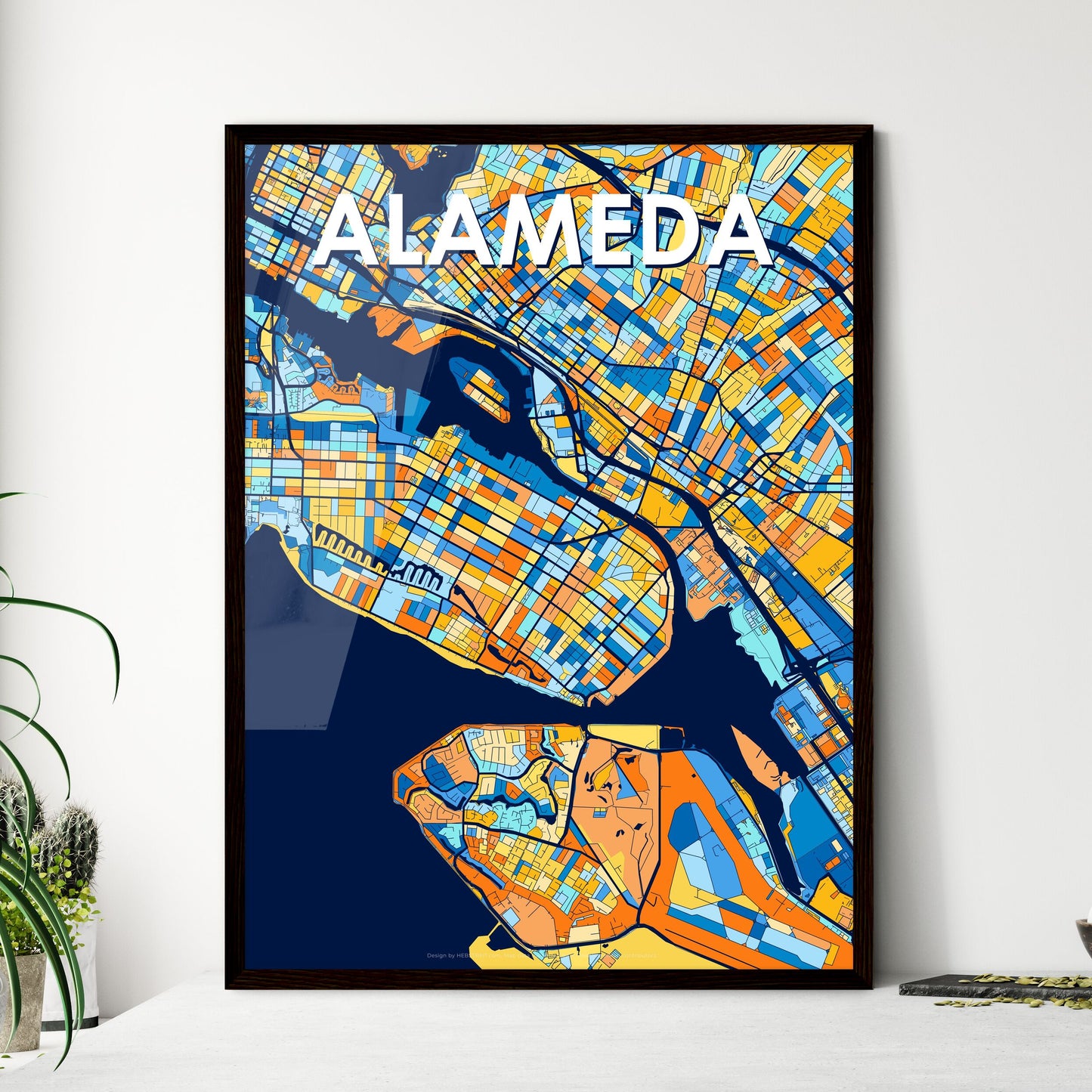 ALAMEDA CALIFORNIA Vibrant Colorful Art Map Poster Blue Orange