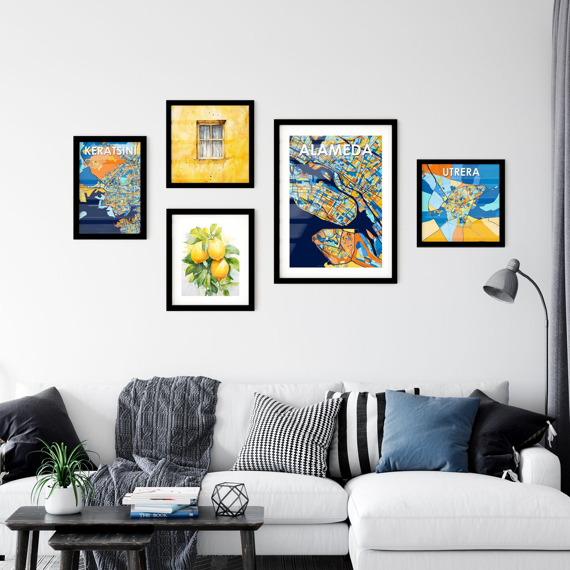 ALAMEDA CALIFORNIA Vibrant Colorful Art Map Poster Blue Orange