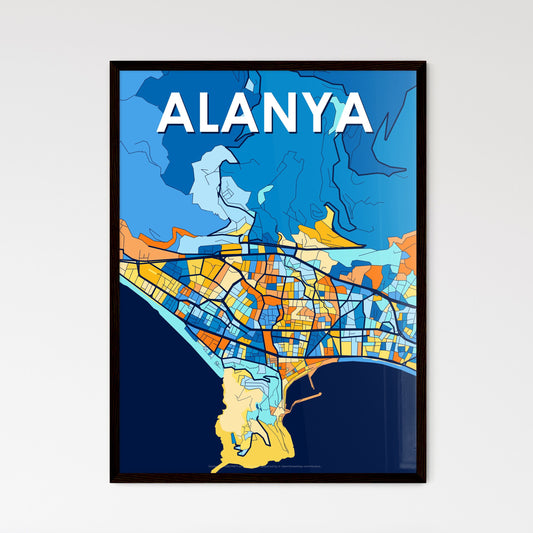 ALANYA TURKEY Vibrant Colorful Art Map Poster Blue Orange