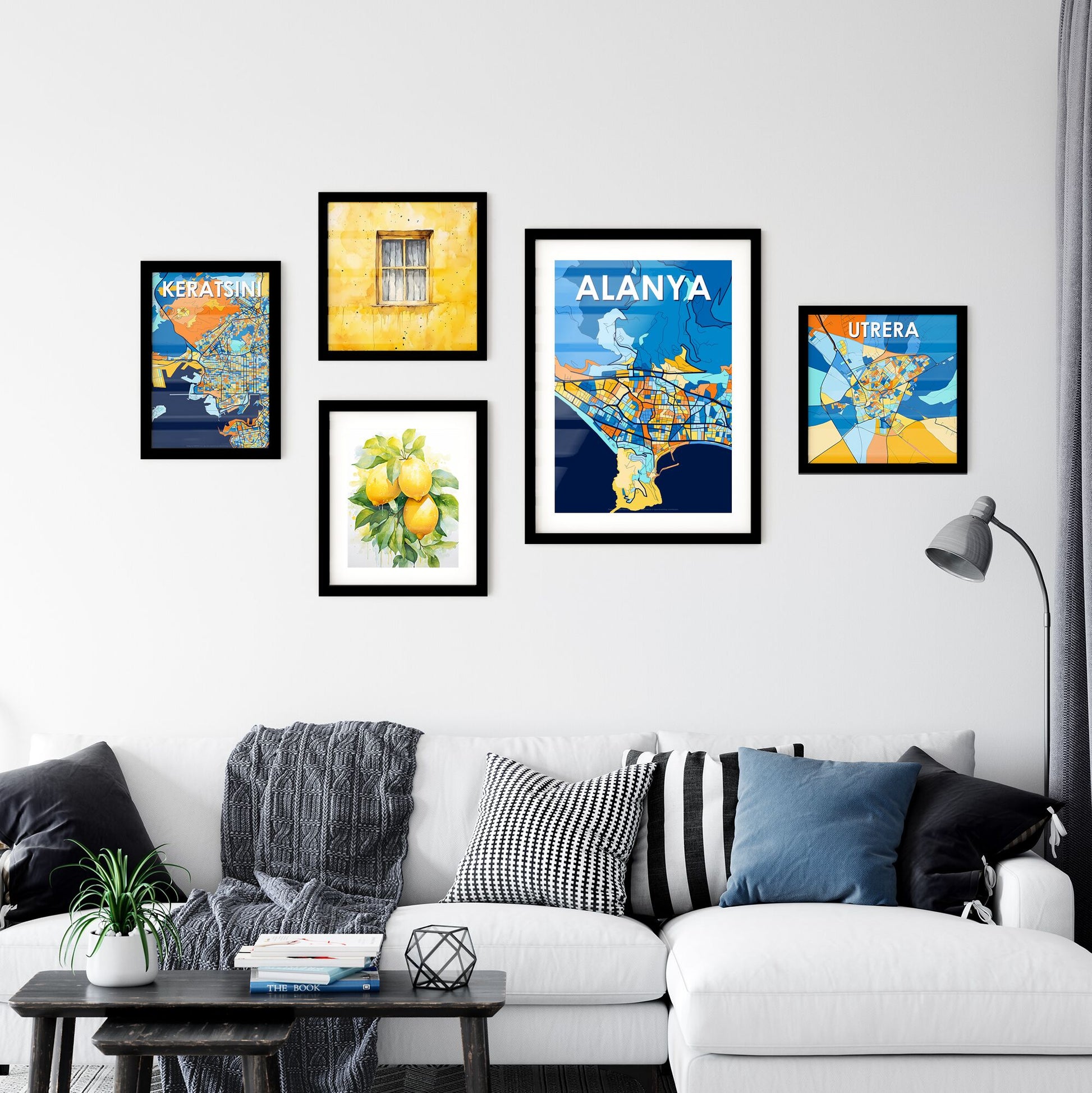 ALANYA TURKEY Vibrant Colorful Art Map Poster Blue Orange