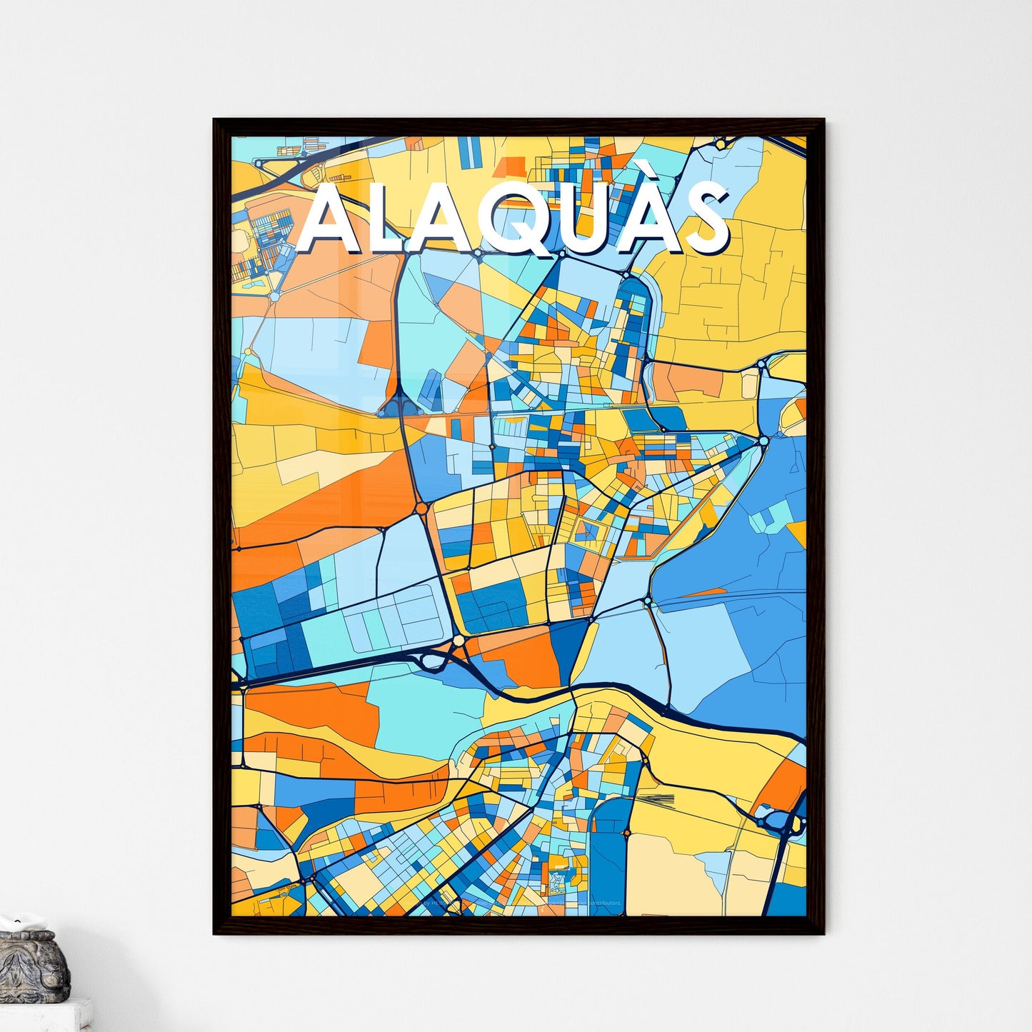 ALAQUÀS SPAIN Vibrant Colorful Art Map Poster Blue Orange