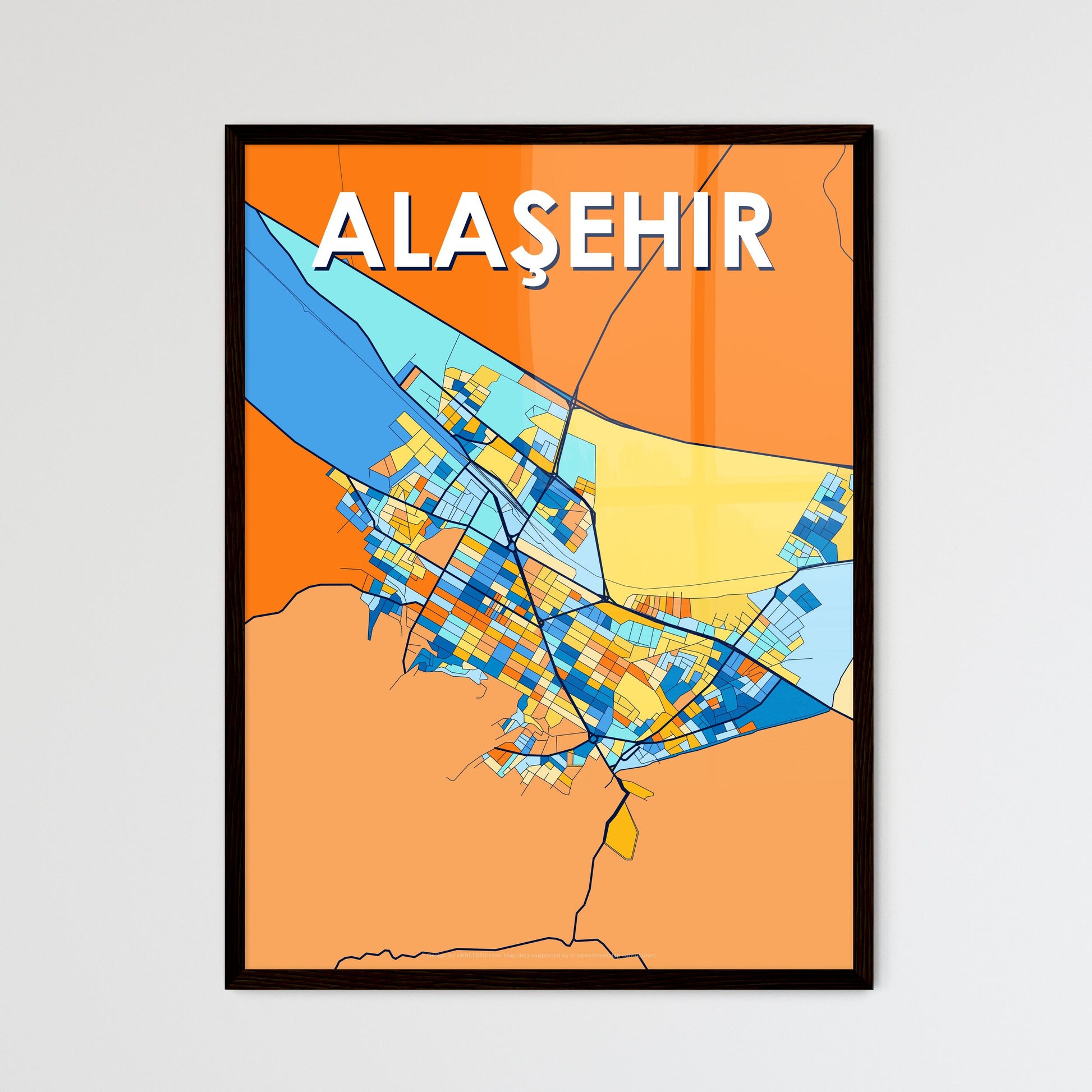 ALAŞEHIR TURKEY Vibrant Colorful Art Map Poster Blue Orange