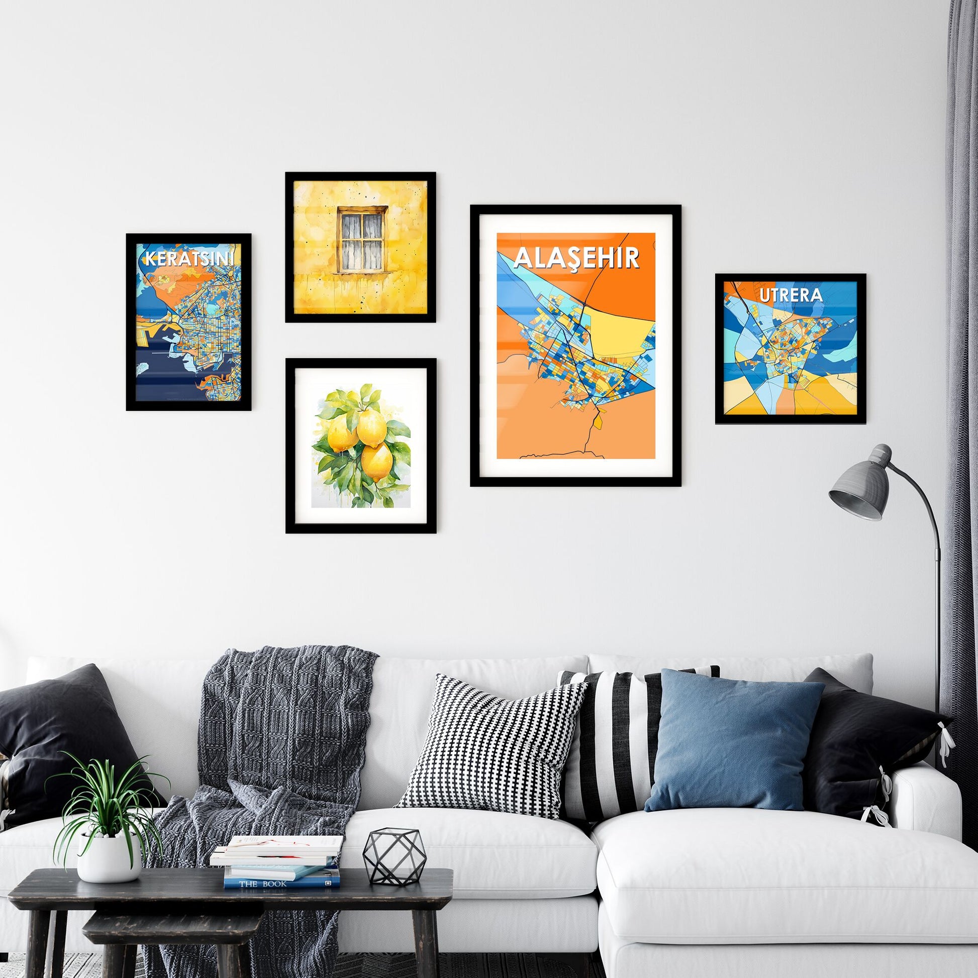 ALAŞEHIR TURKEY Vibrant Colorful Art Map Poster Blue Orange