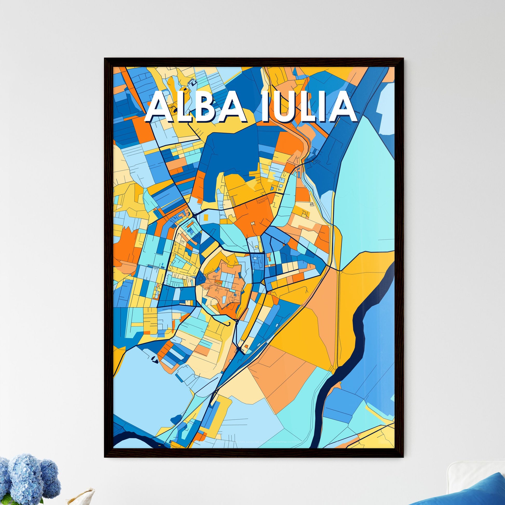 ALBA IULIA ROMANIA Vibrant Colorful Art Map Poster Blue Orange