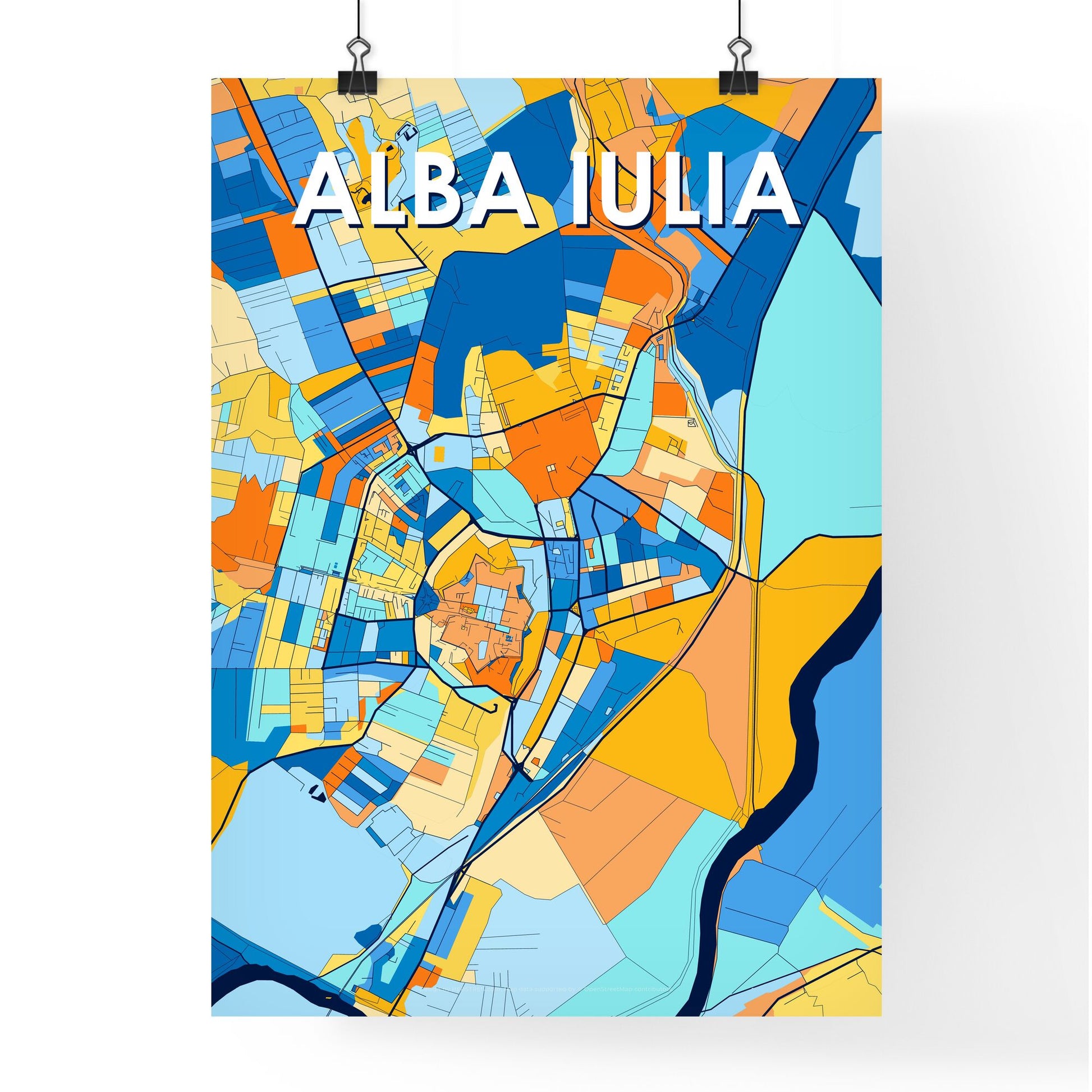 ALBA IULIA ROMANIA Vibrant Colorful Art Map Poster Blue Orange