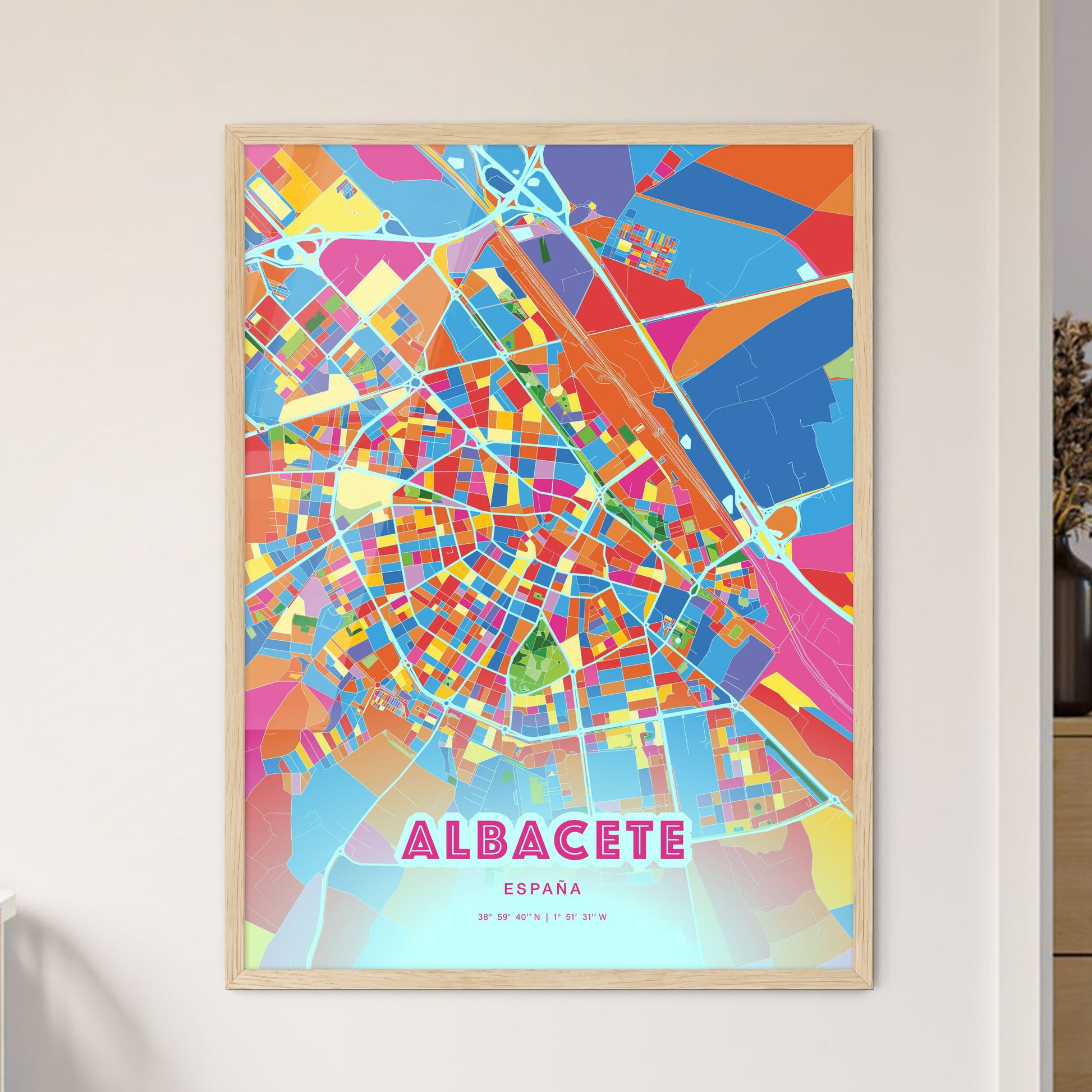 Colorful Albacete Spain Fine Art Map Crazy Colors