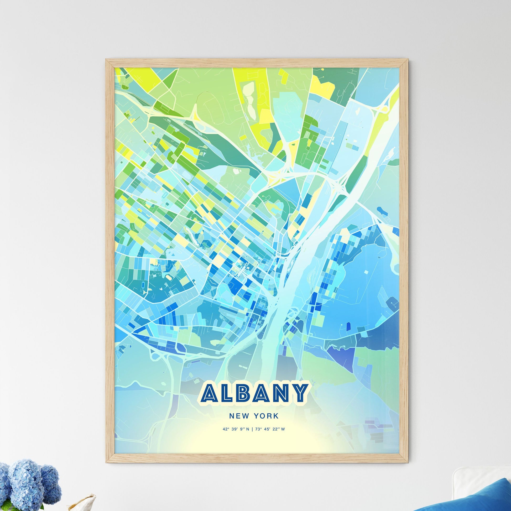 Colorful Albany New York Fine Art Map Cool Blue