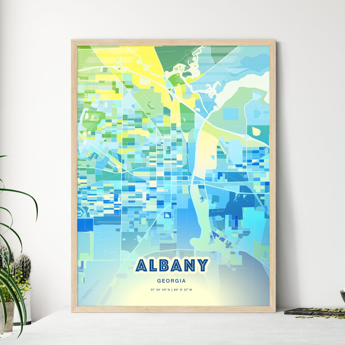 Colorful Albany Georgia Fine Art Map Cool Blue