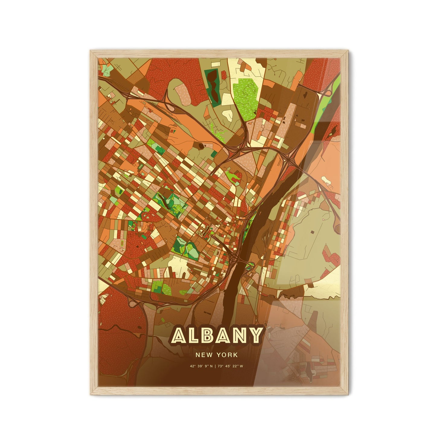 Colorful Albany New York Fine Art Map Farmhouse