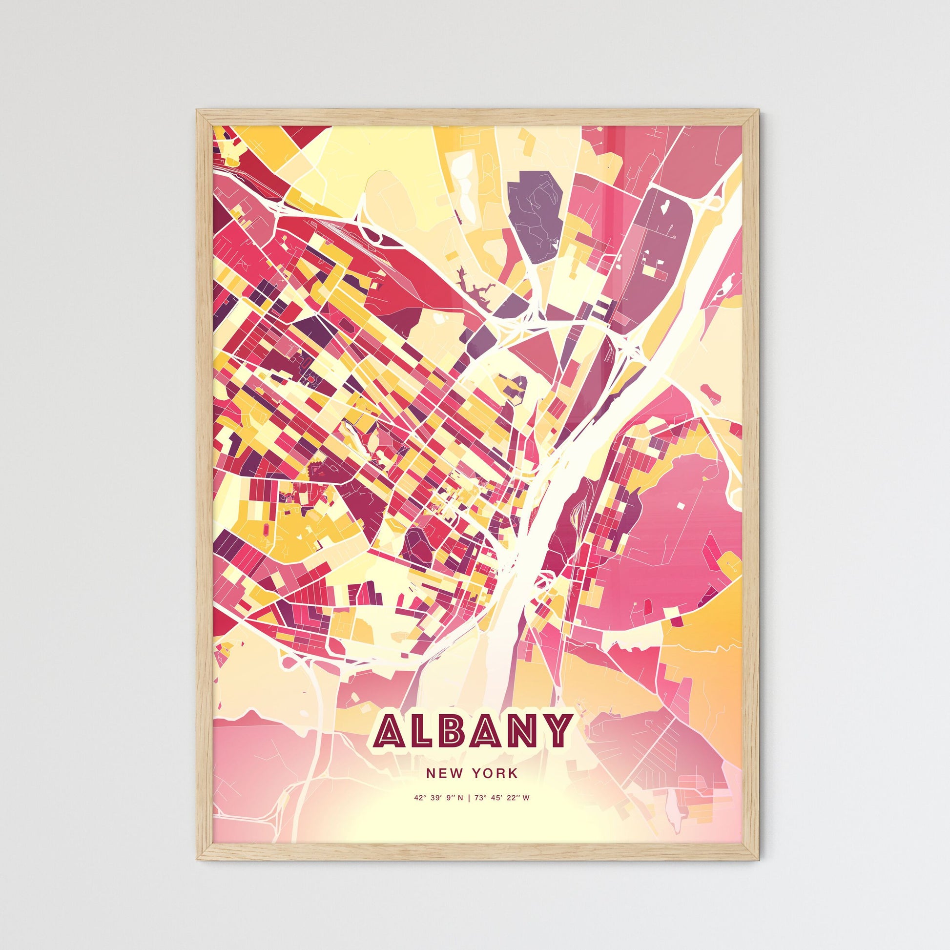 Colorful Albany New York Fine Art Map Hot Red