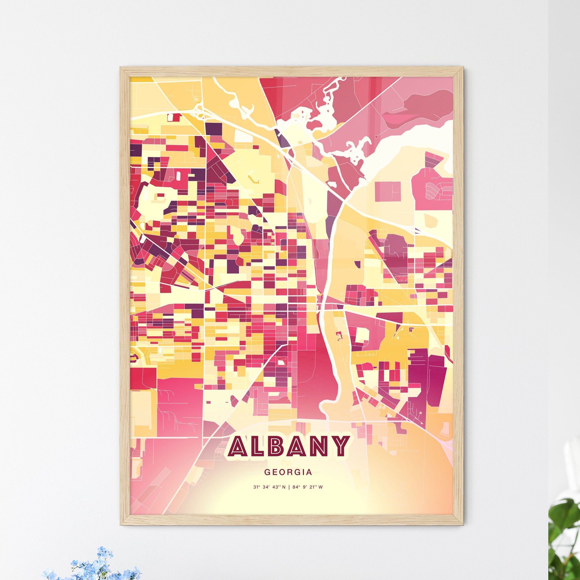 Colorful Albany Georgia Fine Art Map Hot Red