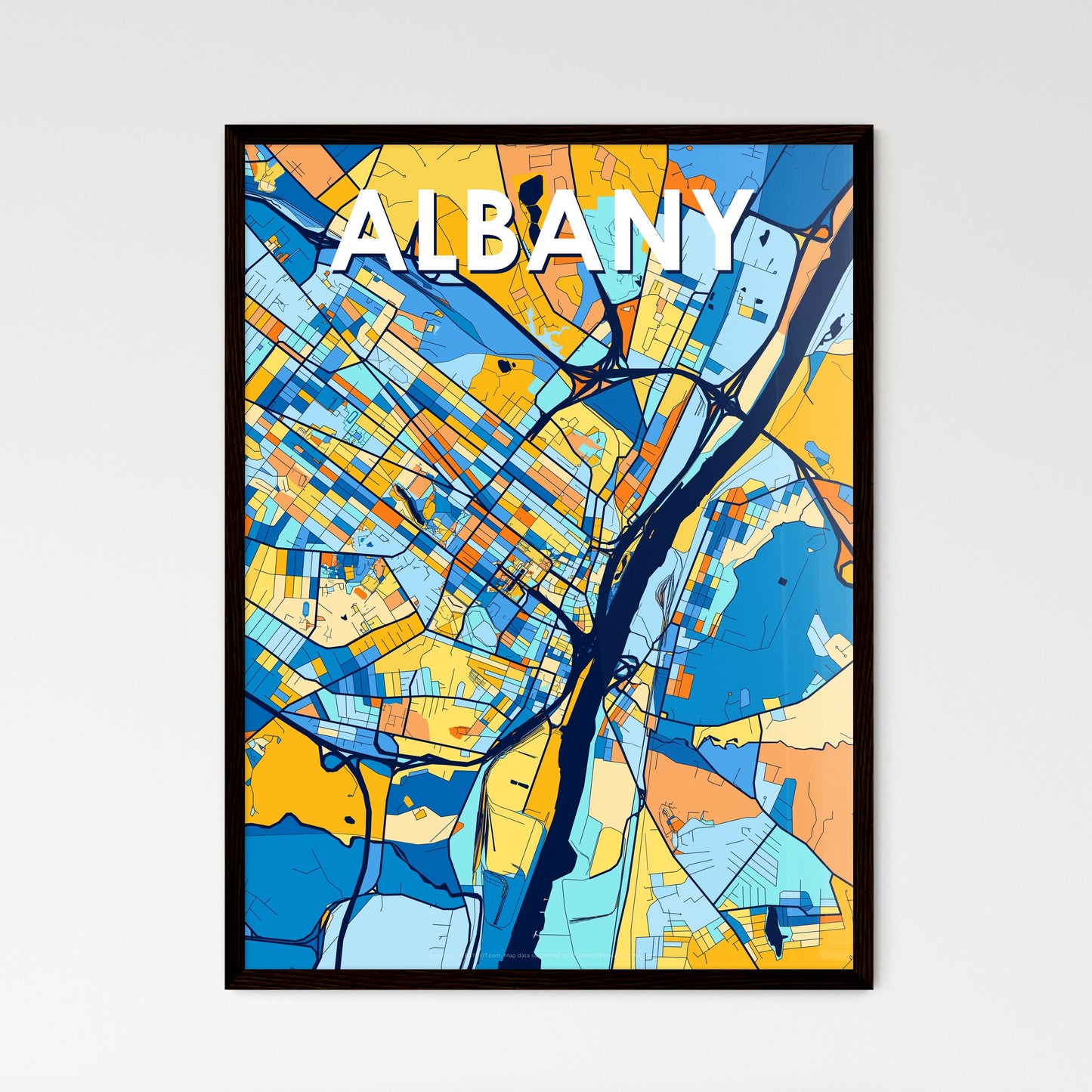 ALBANY NEW YORK Vibrant Colorful Art Map Poster Blue Orange