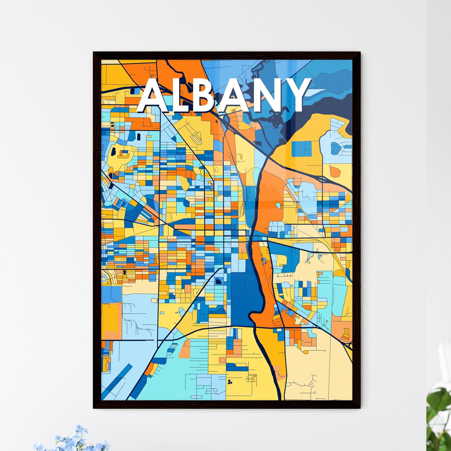 ALBANY GEORGIA Vibrant Colorful Art Map Poster Blue Orange