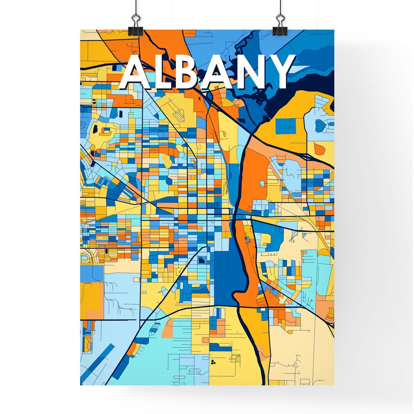 ALBANY GEORGIA Vibrant Colorful Art Map Poster Blue Orange