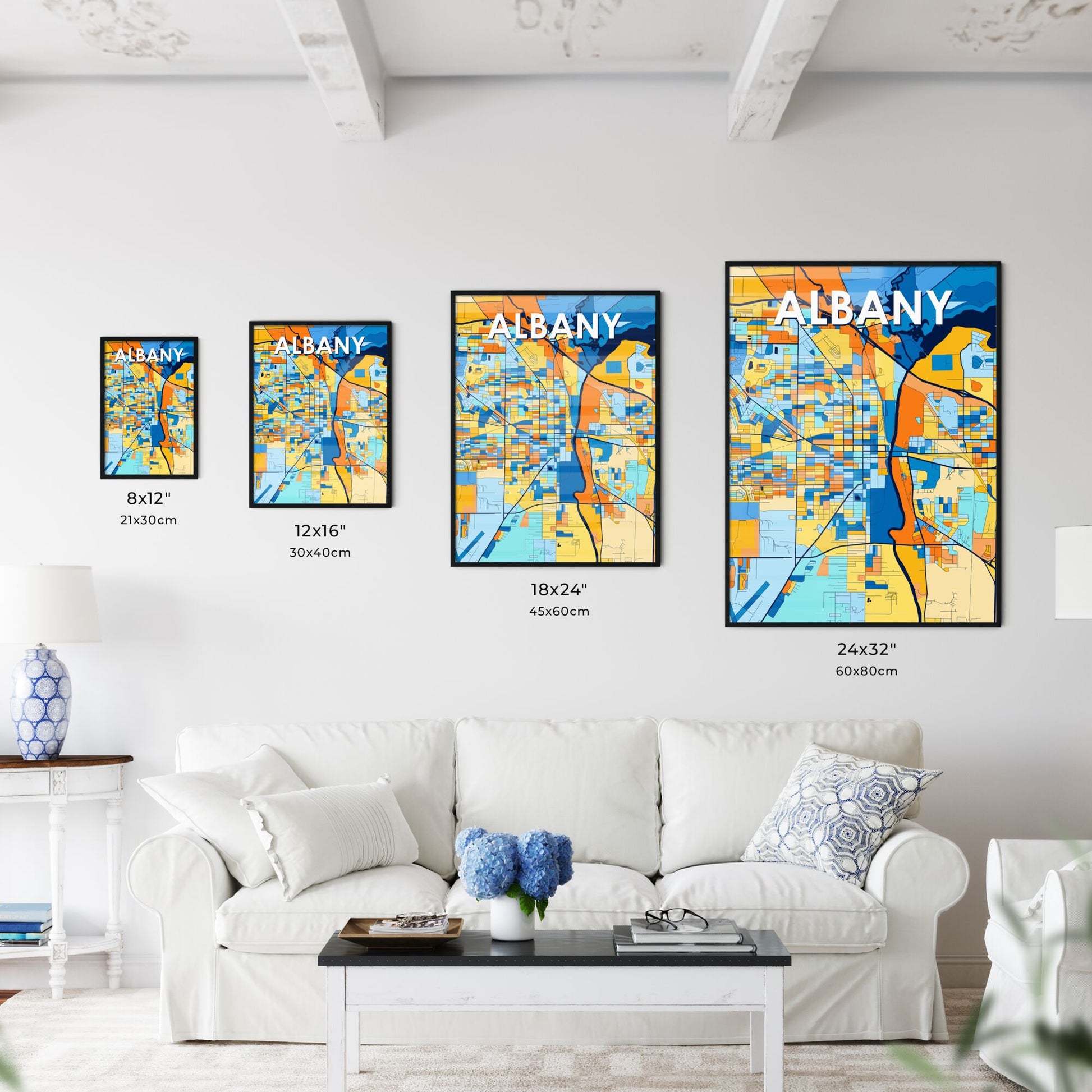 ALBANY GEORGIA Vibrant Colorful Art Map Poster Blue Orange