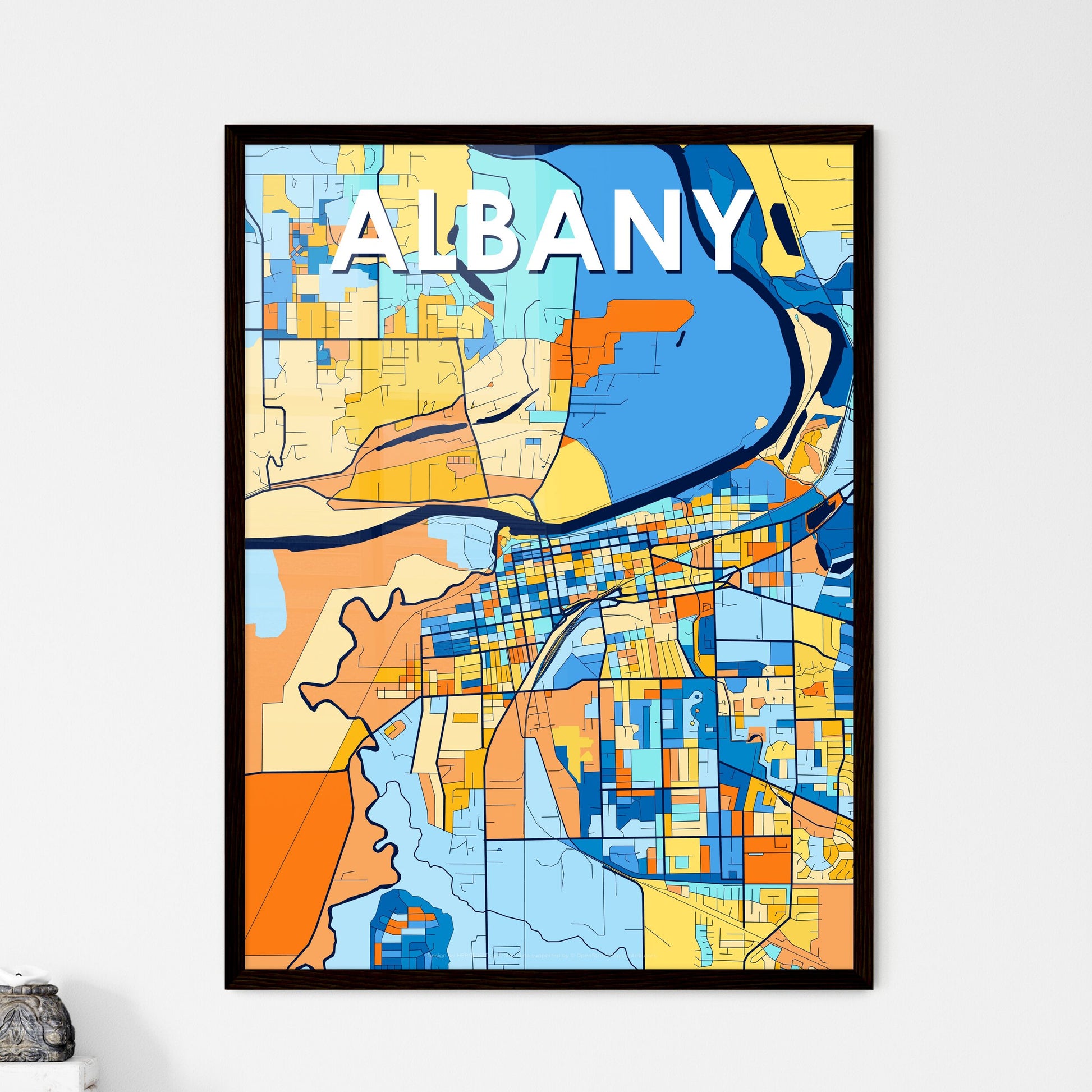 ALBANY OREGON Vibrant Colorful Art Map Poster Blue Orange