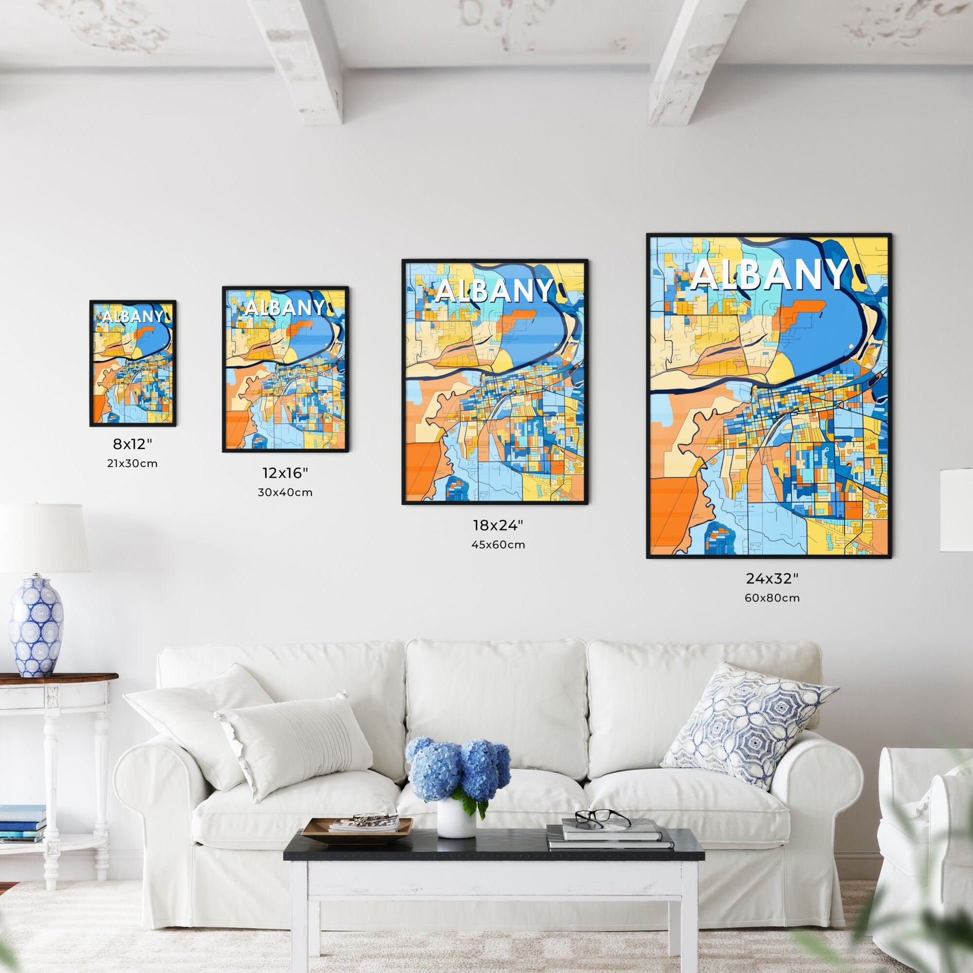 ALBANY OREGON Vibrant Colorful Art Map Poster Blue Orange