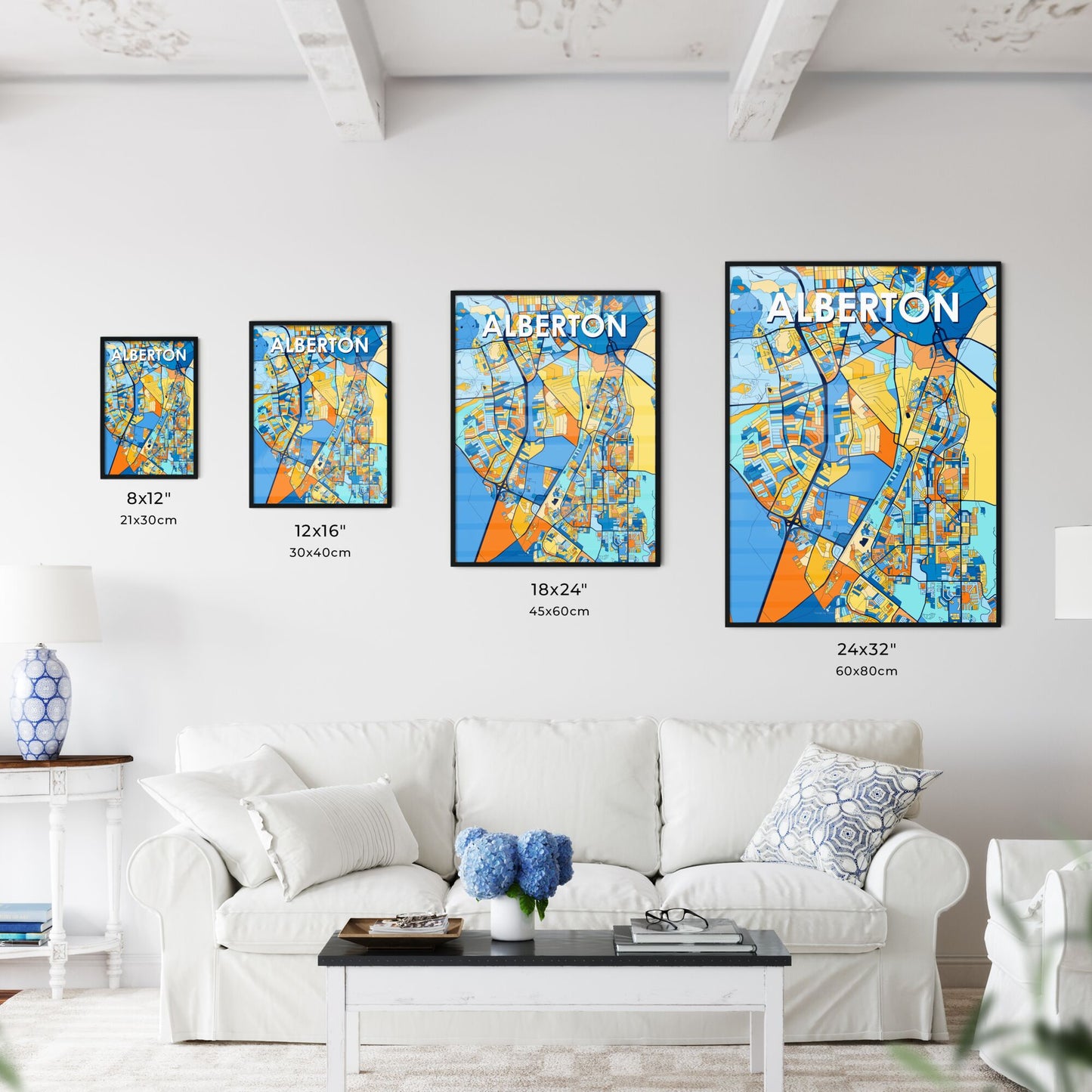 ALBERTON SOUTH AFRICA Vibrant Colorful Art Map Poster Blue Orange