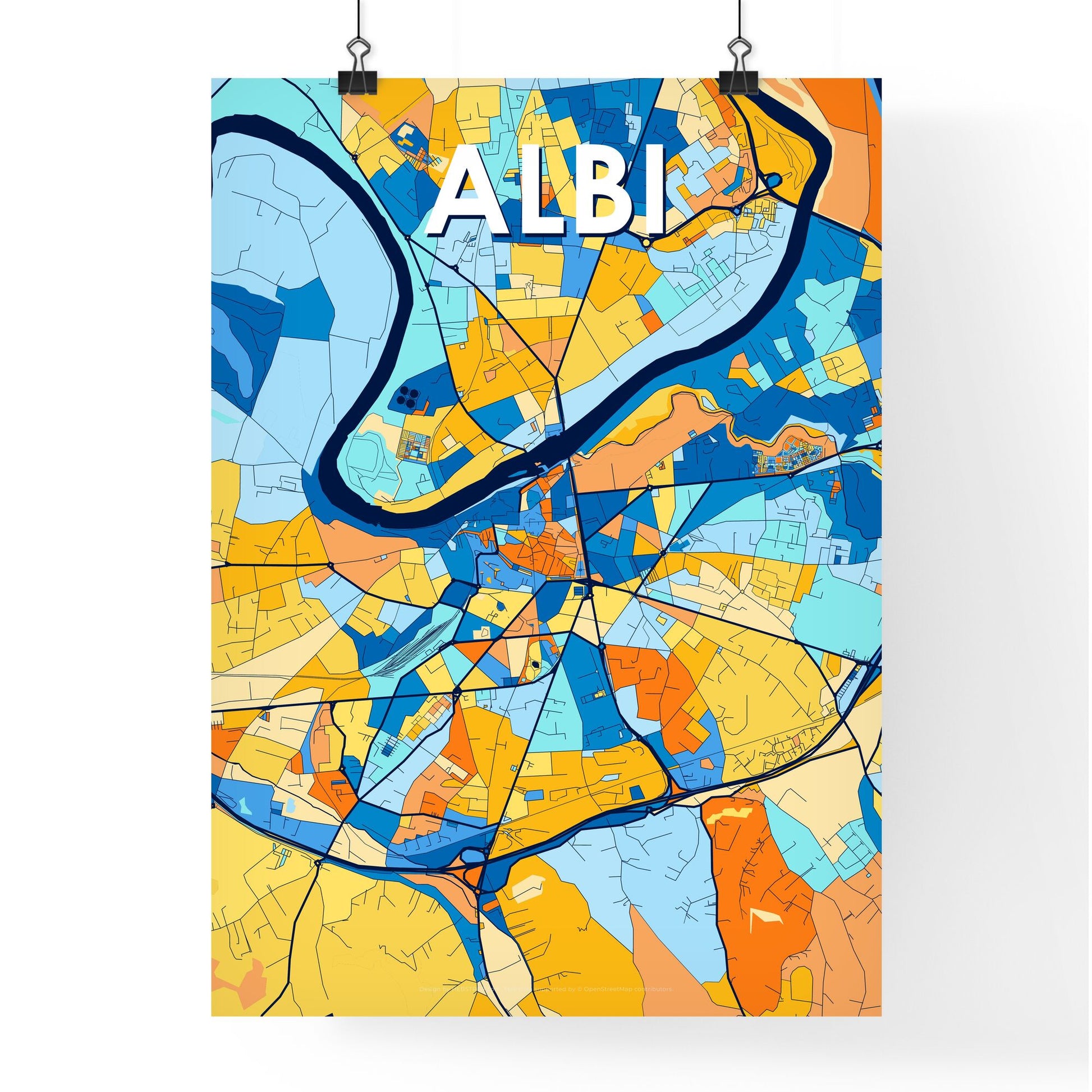 ALBI FRANCE Vibrant Colorful Art Map Poster Blue Orange