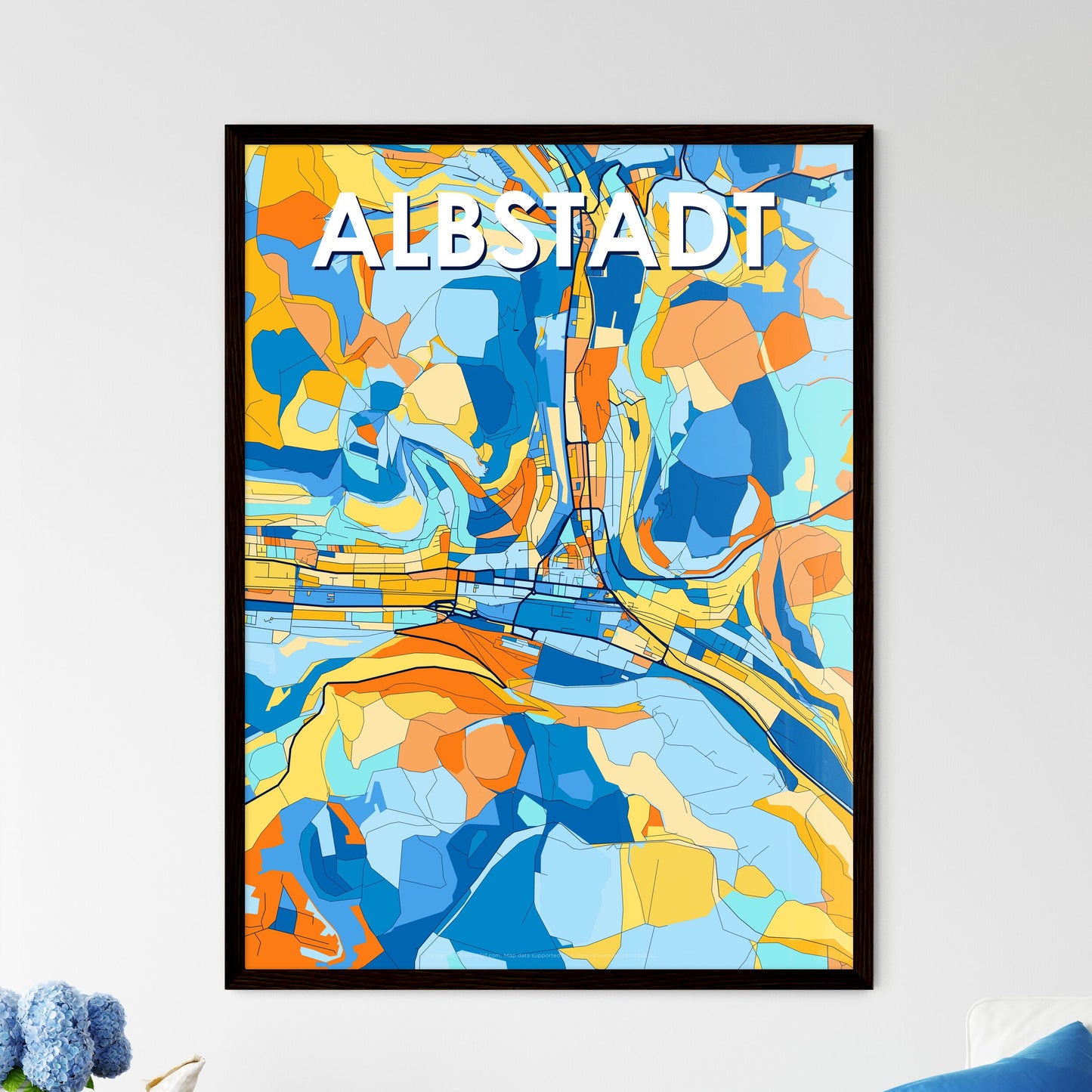 ALBSTADT GERMANY Vibrant Colorful Art Map Poster Blue Orange