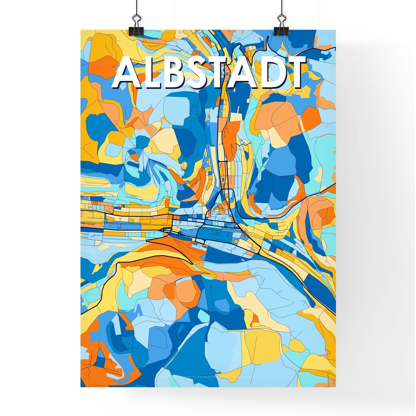 ALBSTADT GERMANY Vibrant Colorful Art Map Poster Blue Orange