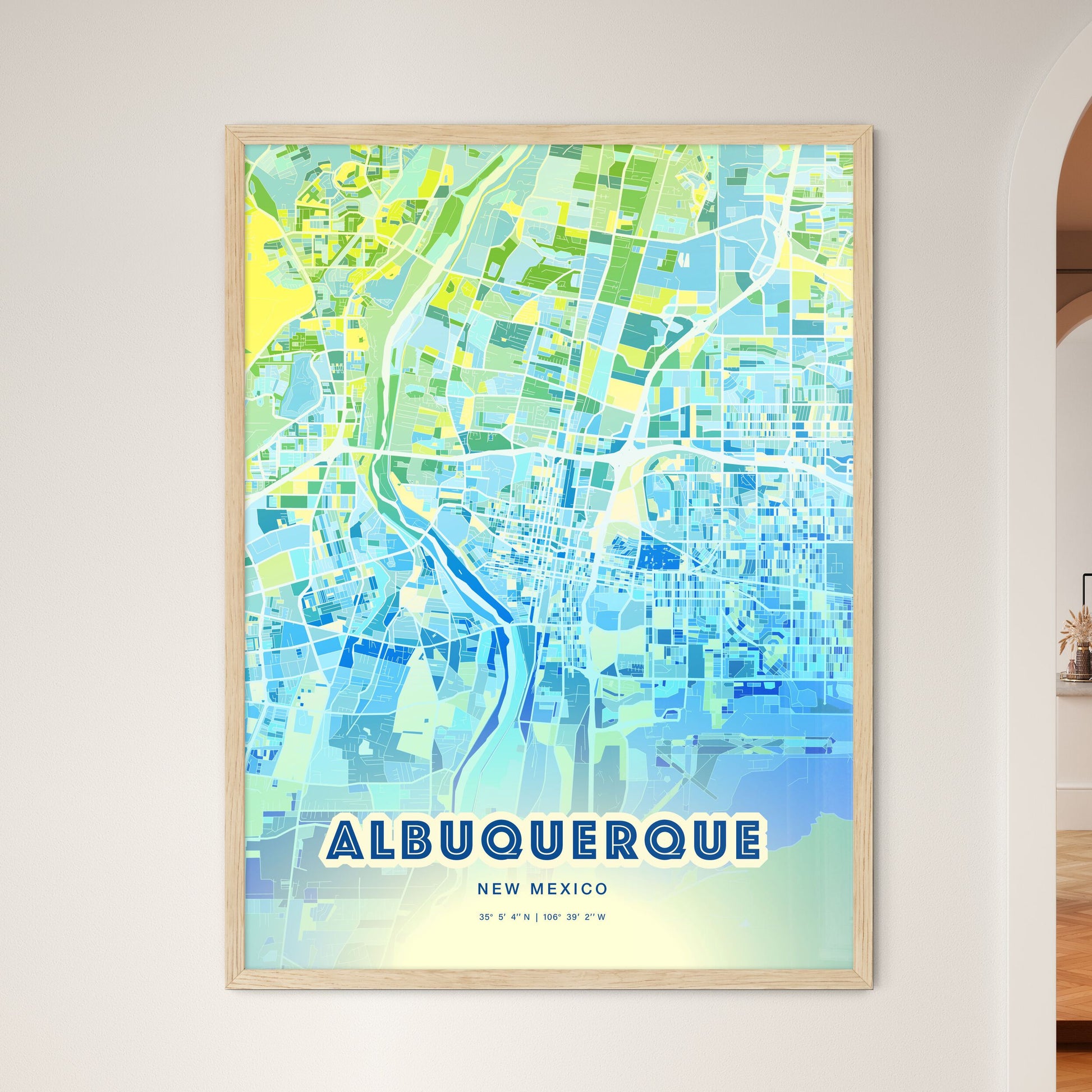 Colorful Albuquerque New Mexico Fine Art Map Cool Blue