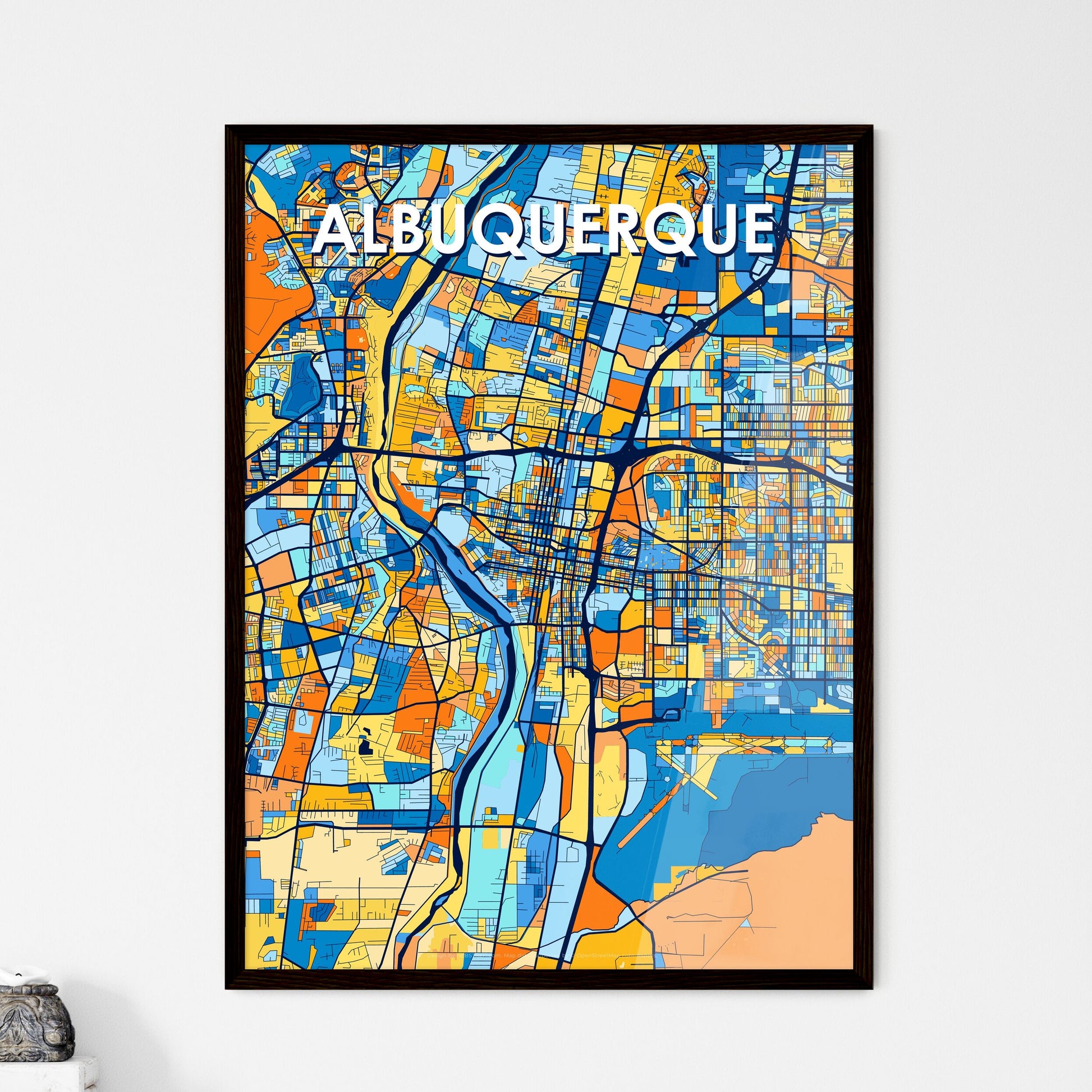 ALBUQUERQUE NEW MEXICO Vibrant Colorful Art Map Poster Blue Orange