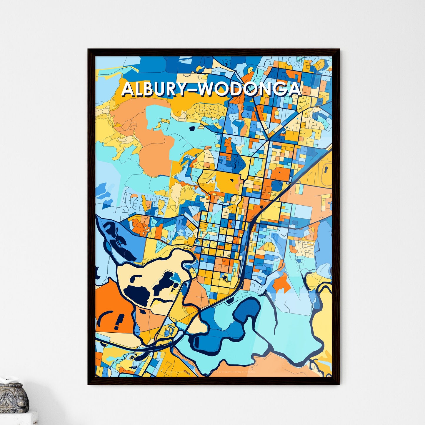 ALBURY–WODONGA AUSTRALIA Vibrant Colorful Art Map Poster Blue Orange