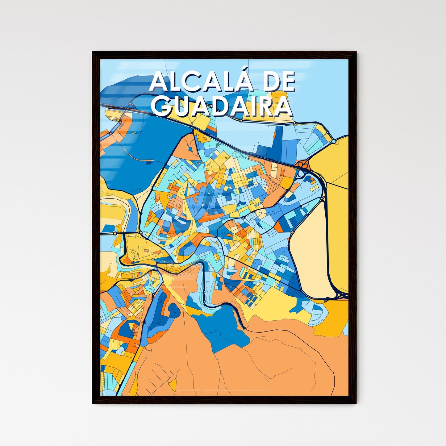 ALCALÁ DE GUADAIRA SPAIN Vibrant Colorful Art Map Poster Blue Orange