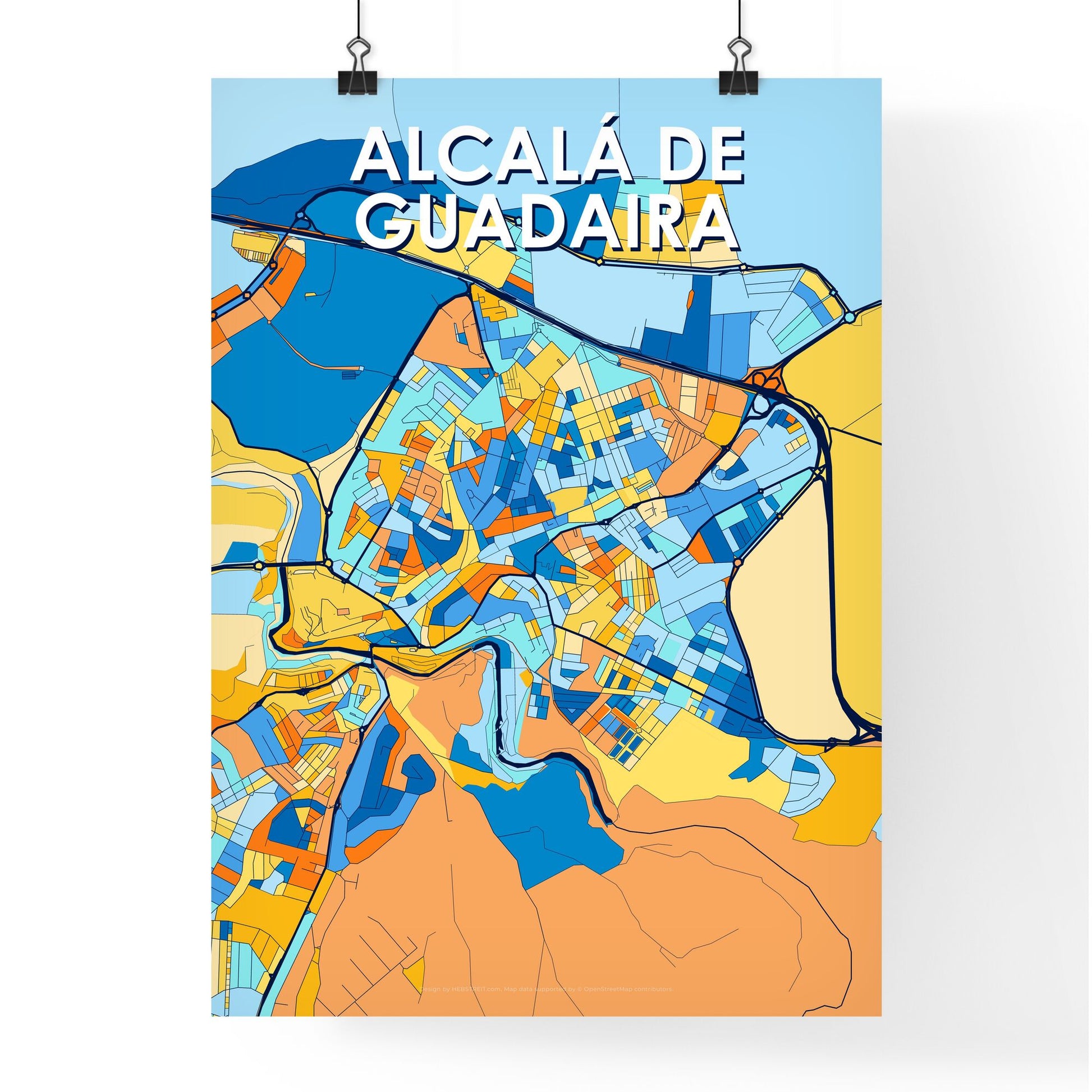 ALCALÁ DE GUADAIRA SPAIN Vibrant Colorful Art Map Poster Blue Orange