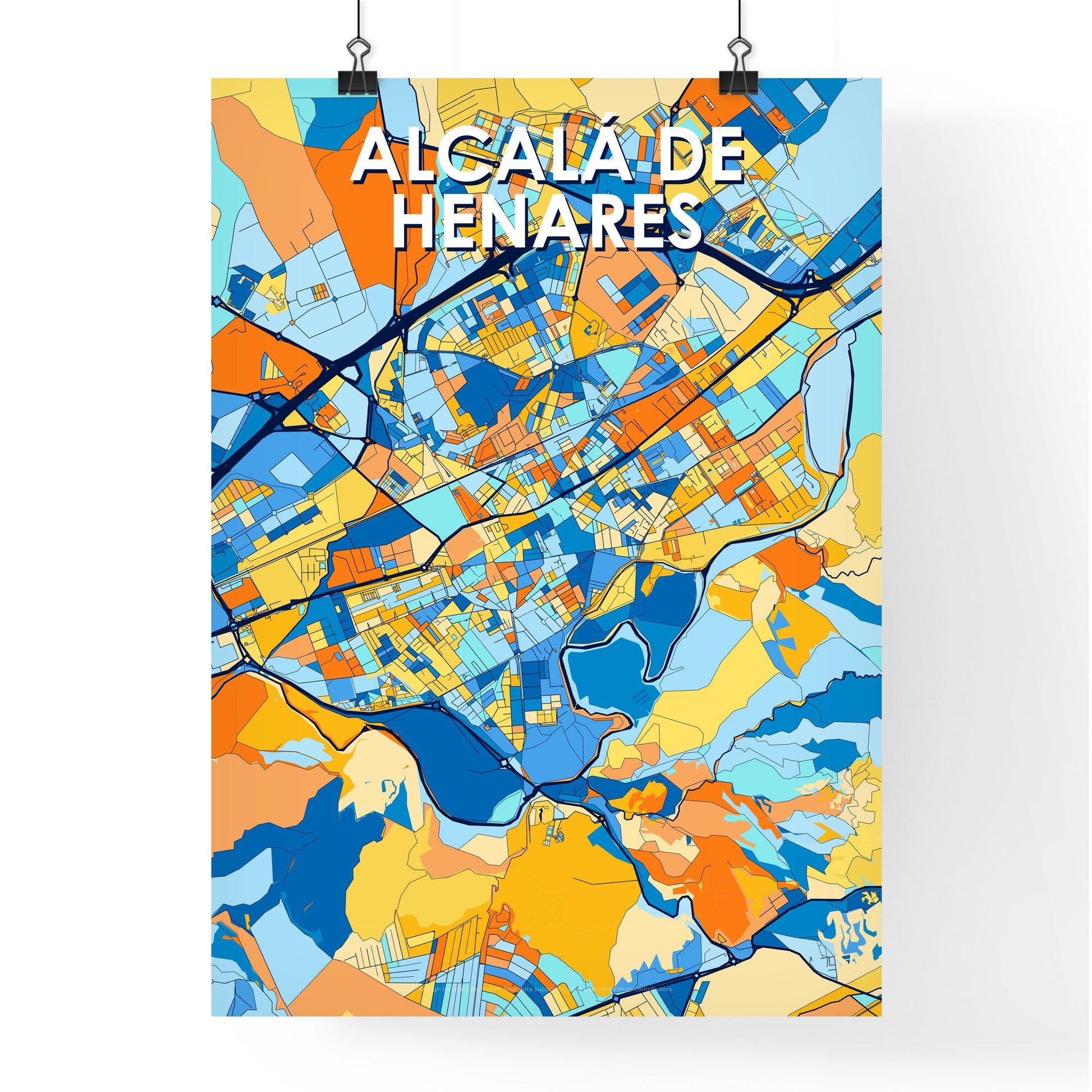 ALCALÁ DE HENARES SPAIN Vibrant Colorful Art Map Poster Blue Orange