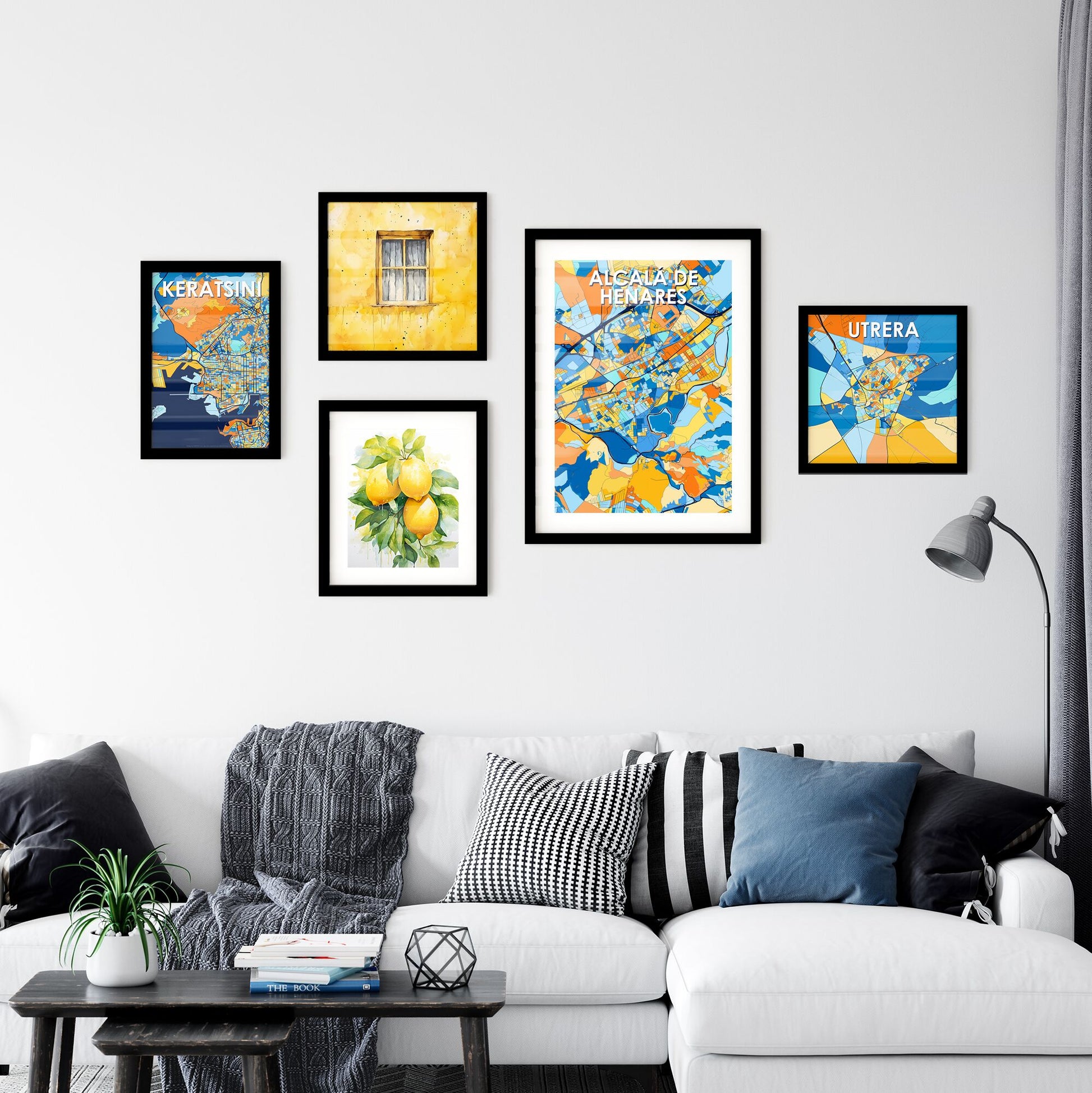 ALCALÁ DE HENARES SPAIN Vibrant Colorful Art Map Poster Blue Orange