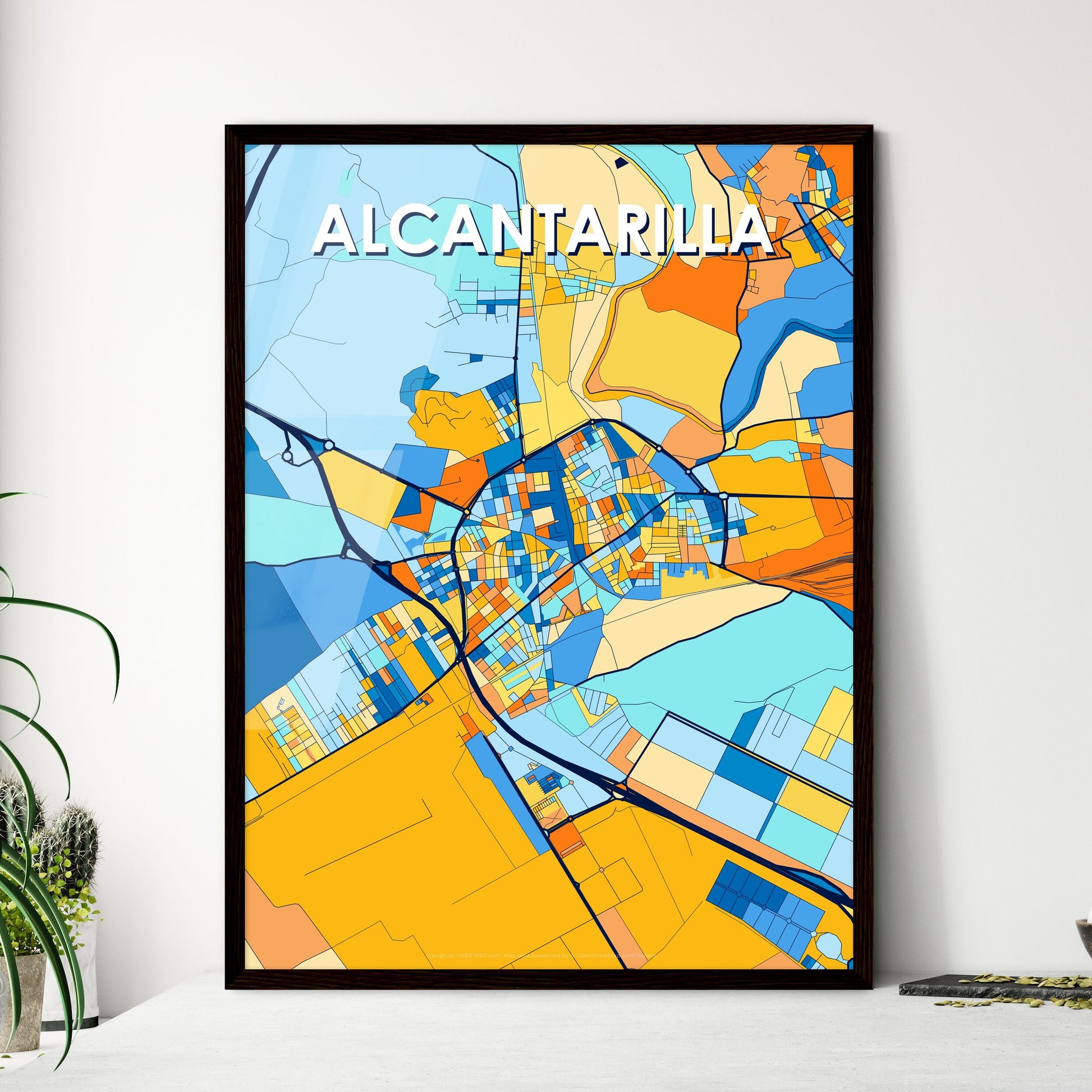 ALCANTARILLA SPAIN Vibrant Colorful Art Map Poster Blue Orange