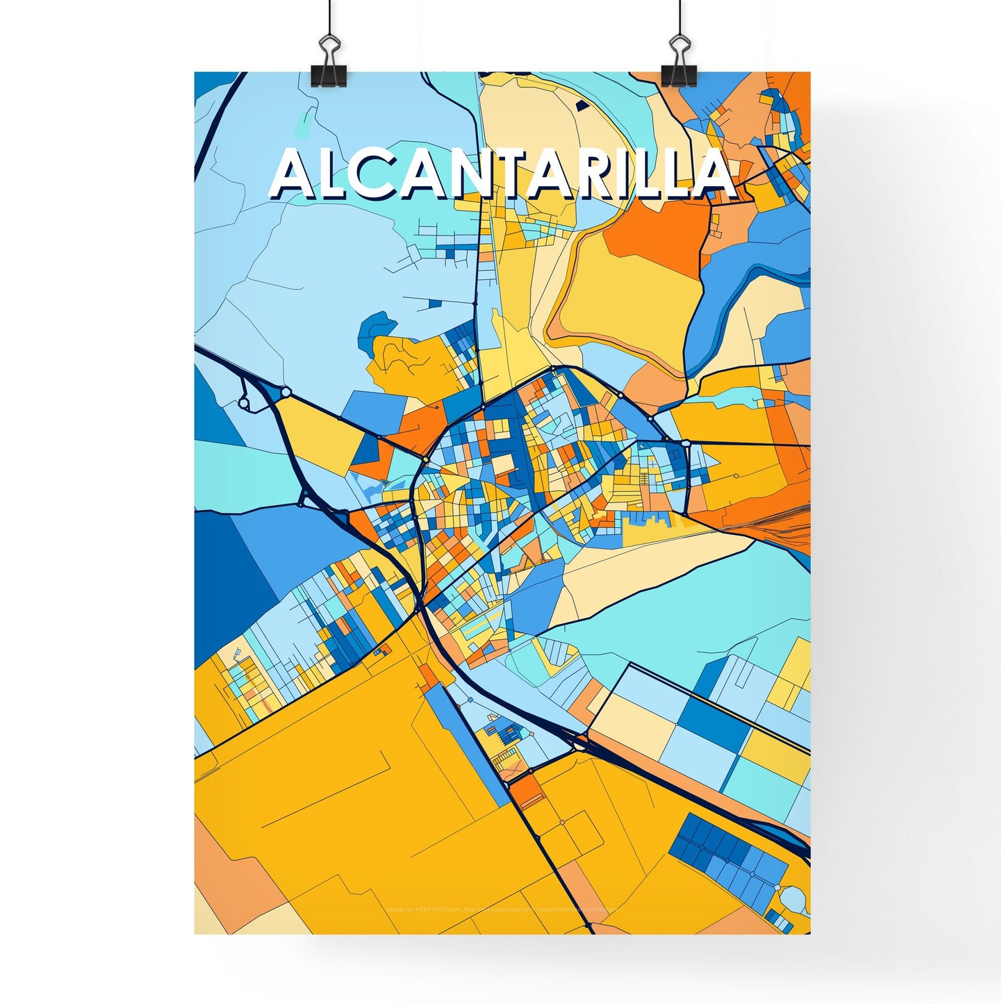 ALCANTARILLA SPAIN Vibrant Colorful Art Map Poster Blue Orange