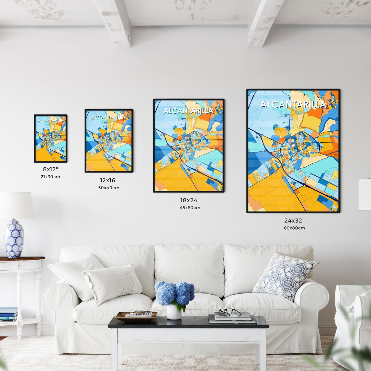 ALCANTARILLA SPAIN Vibrant Colorful Art Map Poster Blue Orange