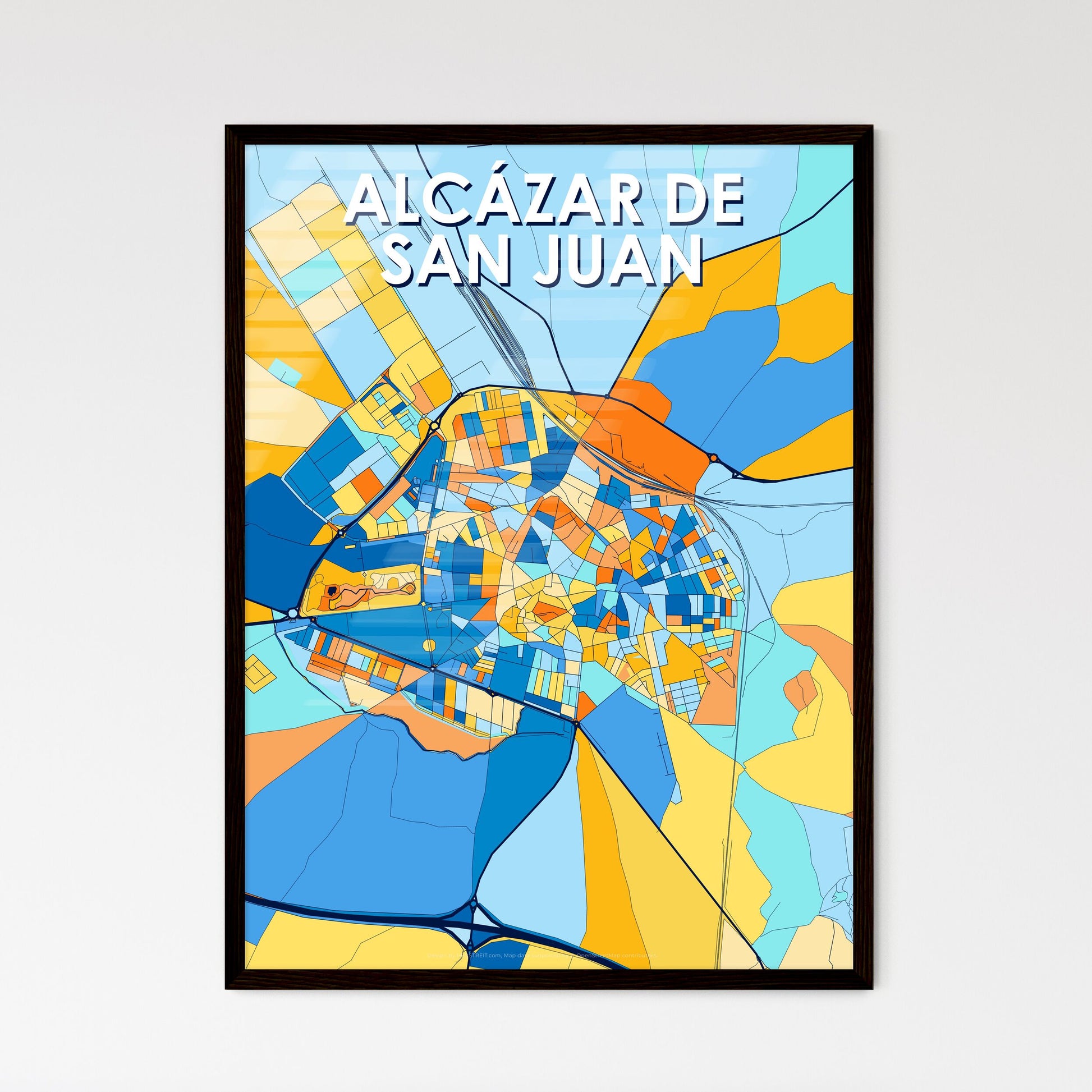 ALCÁZAR DE SAN JUAN SPAIN Vibrant Colorful Art Map Poster Blue Orange