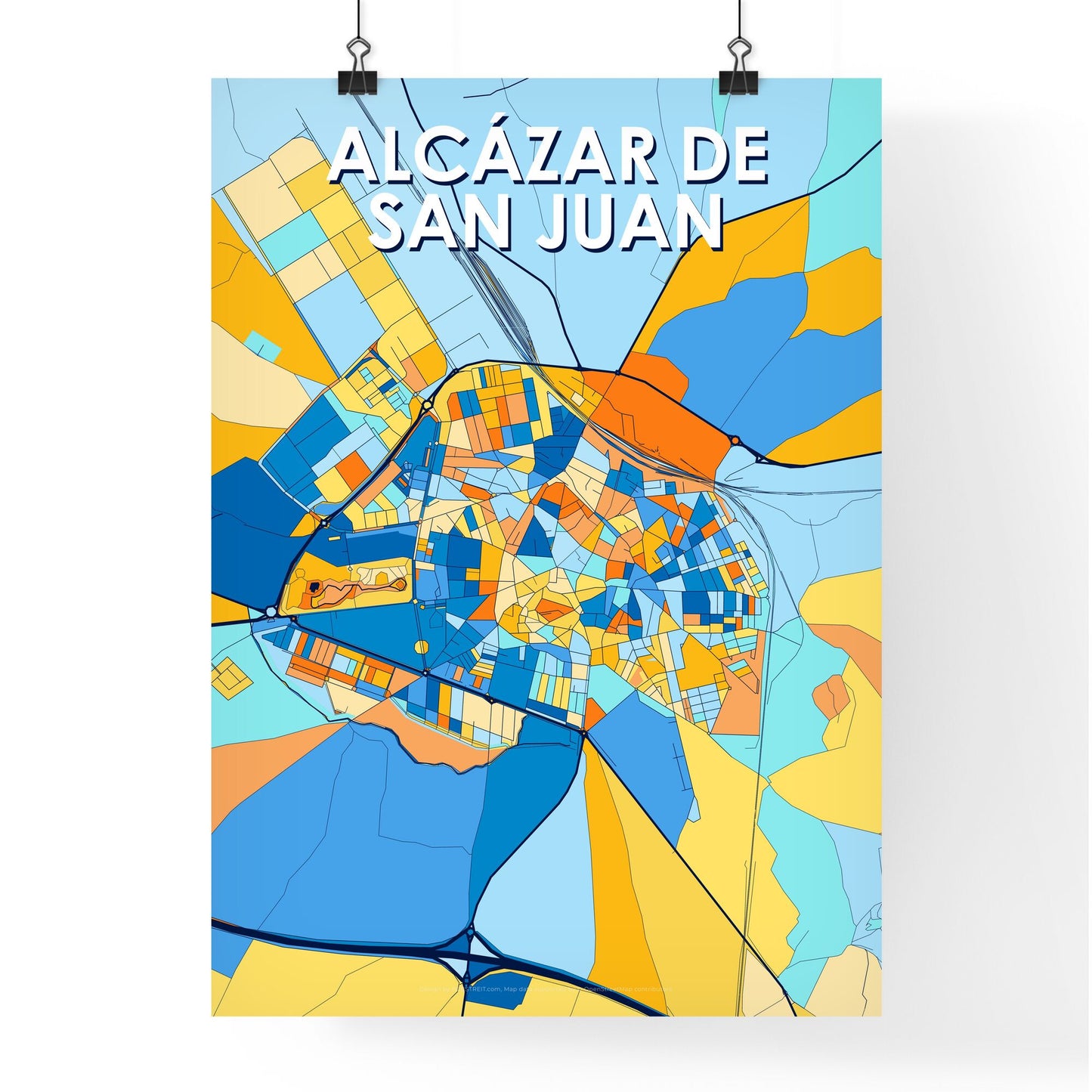 ALCÁZAR DE SAN JUAN SPAIN Vibrant Colorful Art Map Poster Blue Orange