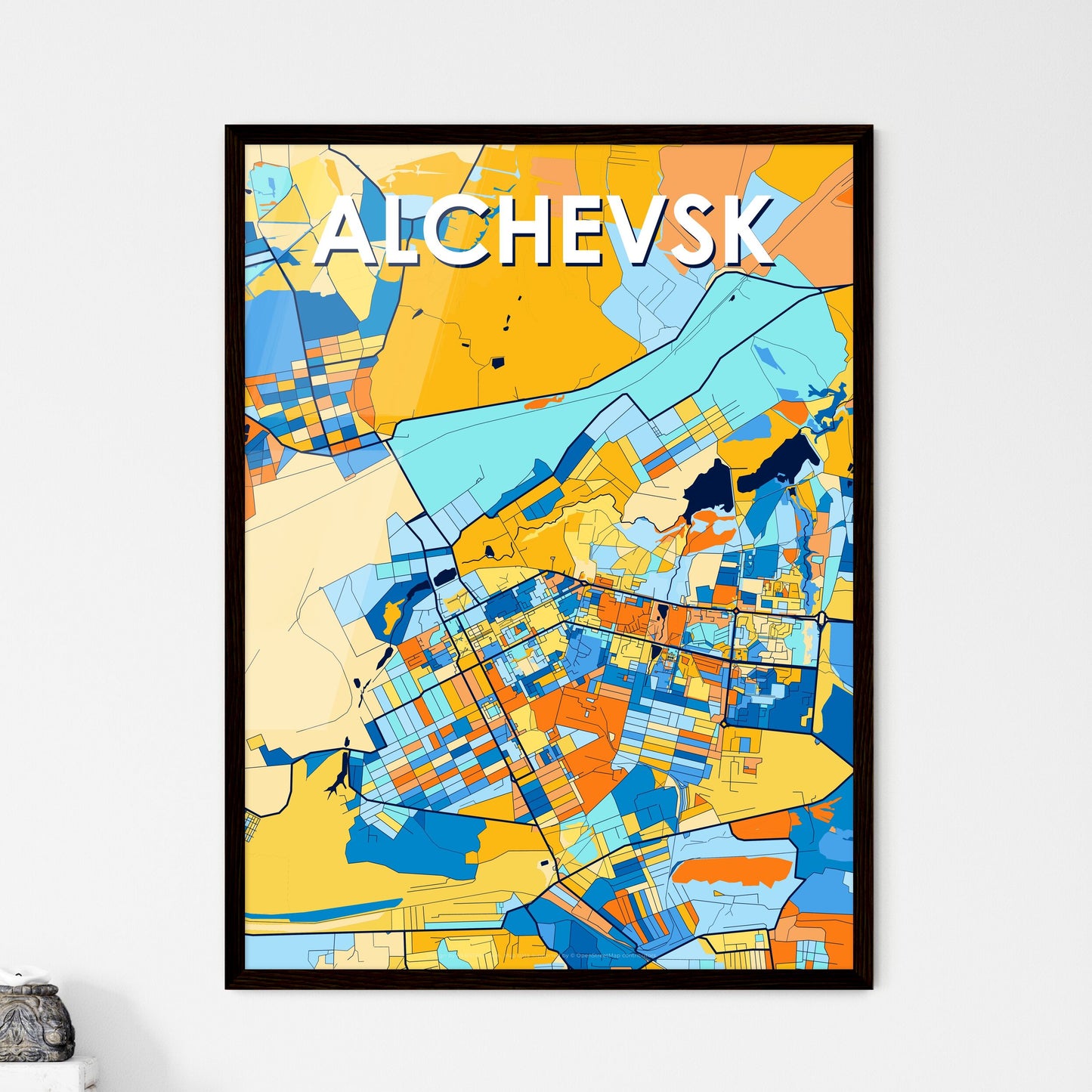 ALCHEVSK UKRAINE Vibrant Colorful Art Map Poster Blue Orange