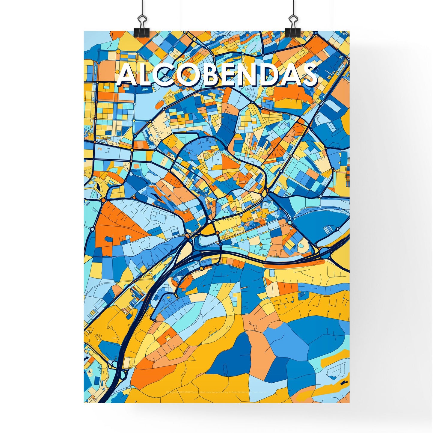 ALCOBENDAS SPAIN Vibrant Colorful Art Map Poster Blue Orange