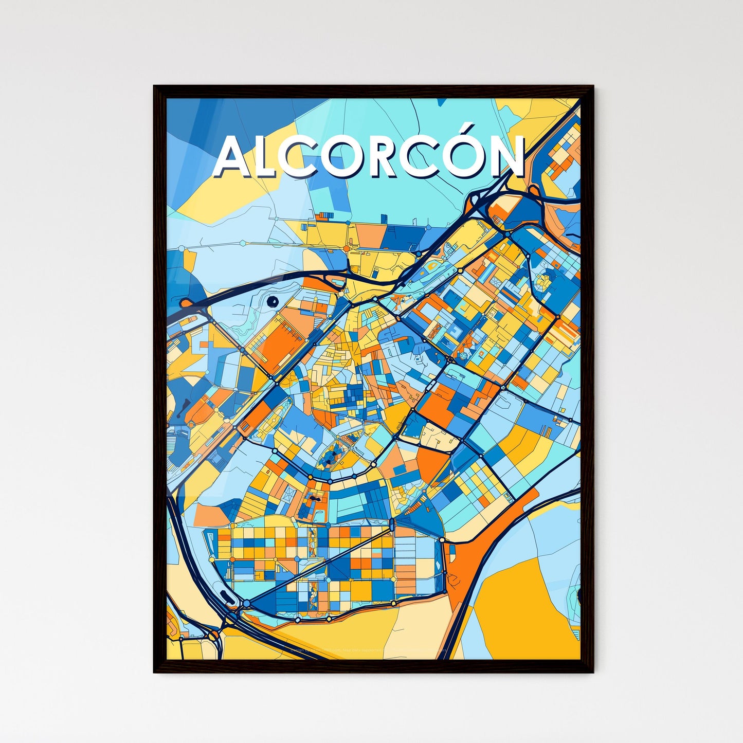 ALCORCÓN SPAIN Vibrant Colorful Art Map Poster Blue Orange