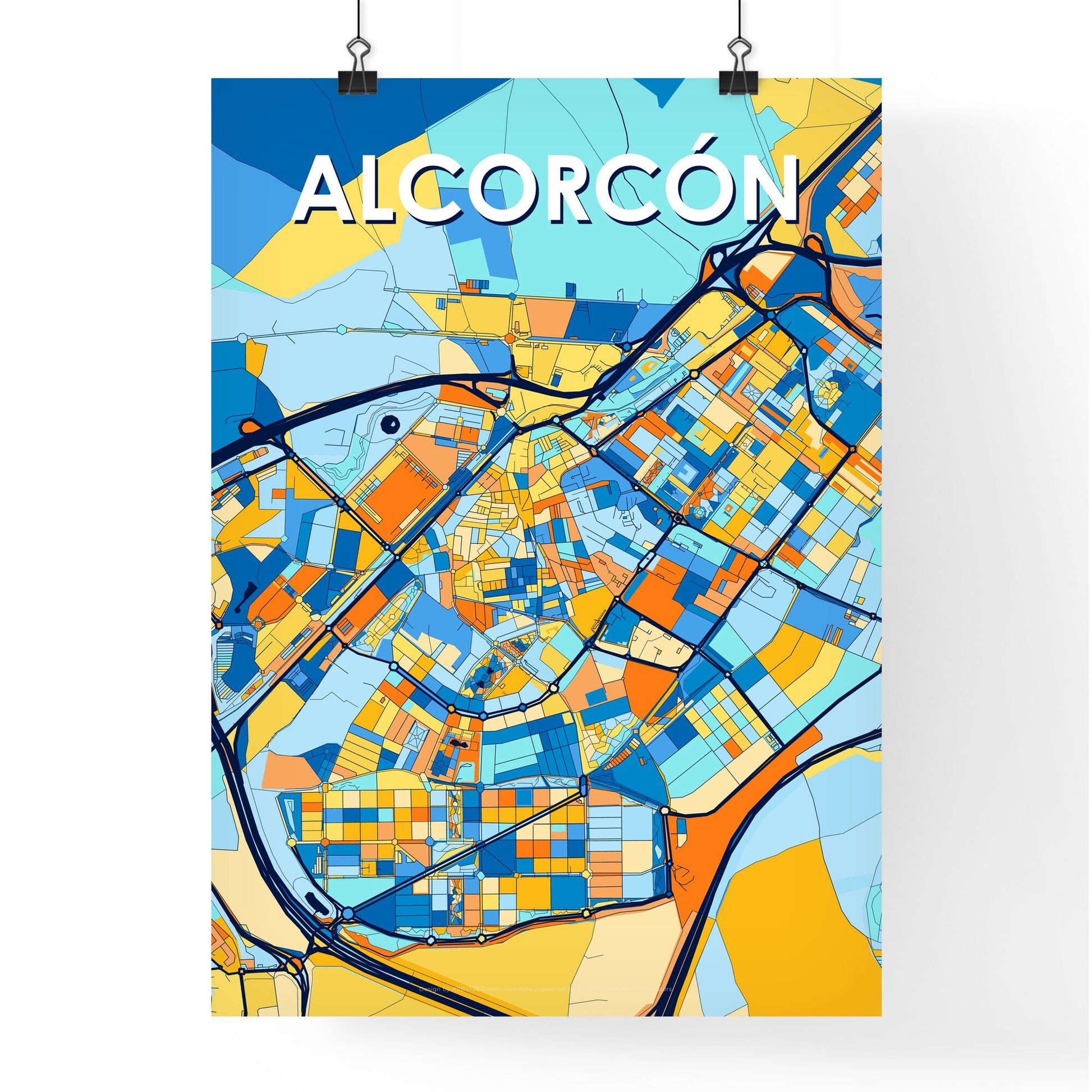 ALCORCÓN SPAIN Vibrant Colorful Art Map Poster Blue Orange