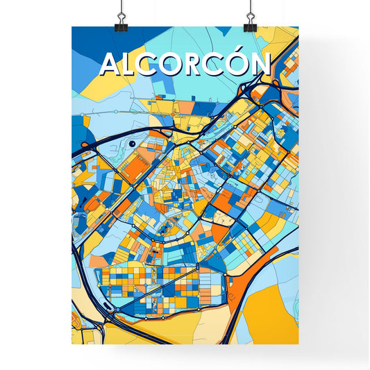ALCORCÓN SPAIN Vibrant Colorful Art Map Poster Blue Orange