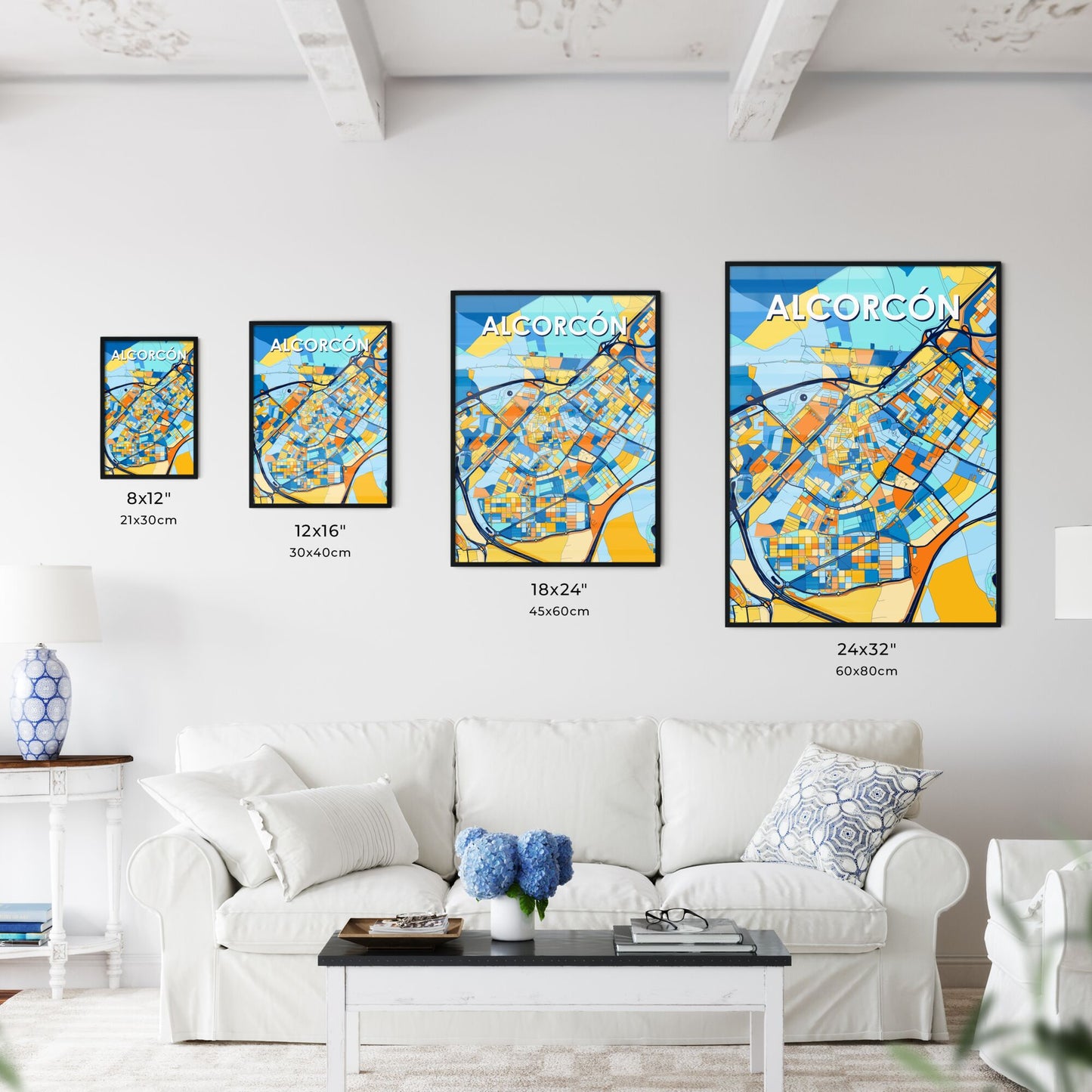 ALCORCÓN SPAIN Vibrant Colorful Art Map Poster Blue Orange