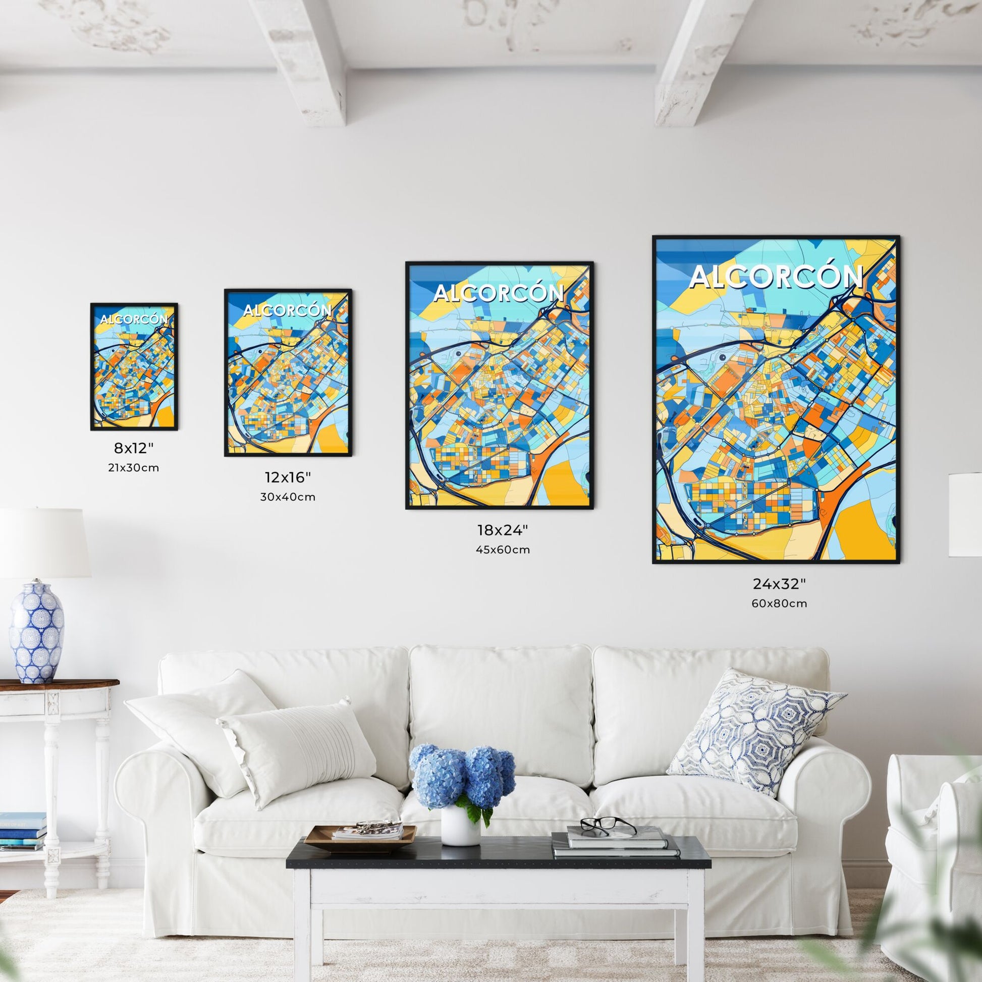 ALCORCÓN SPAIN Vibrant Colorful Art Map Poster Blue Orange