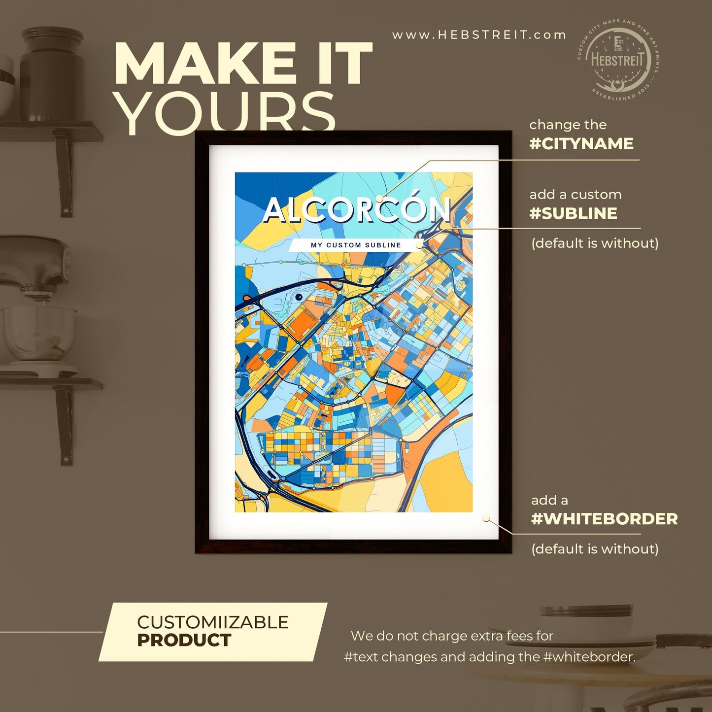 ALCORCÓN SPAIN Vibrant Colorful Art Map Poster Blue Orange