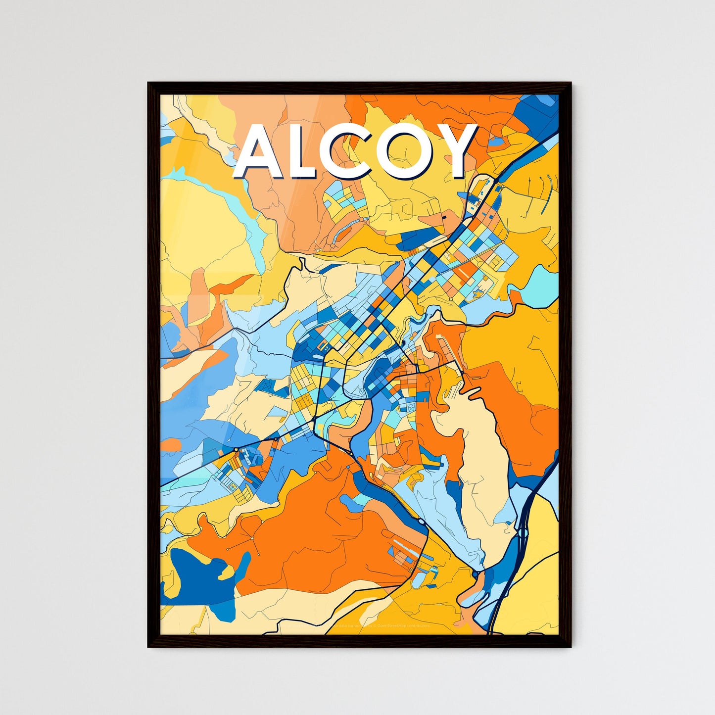 ALCOY SPAIN Vibrant Colorful Art Map Poster Blue Orange