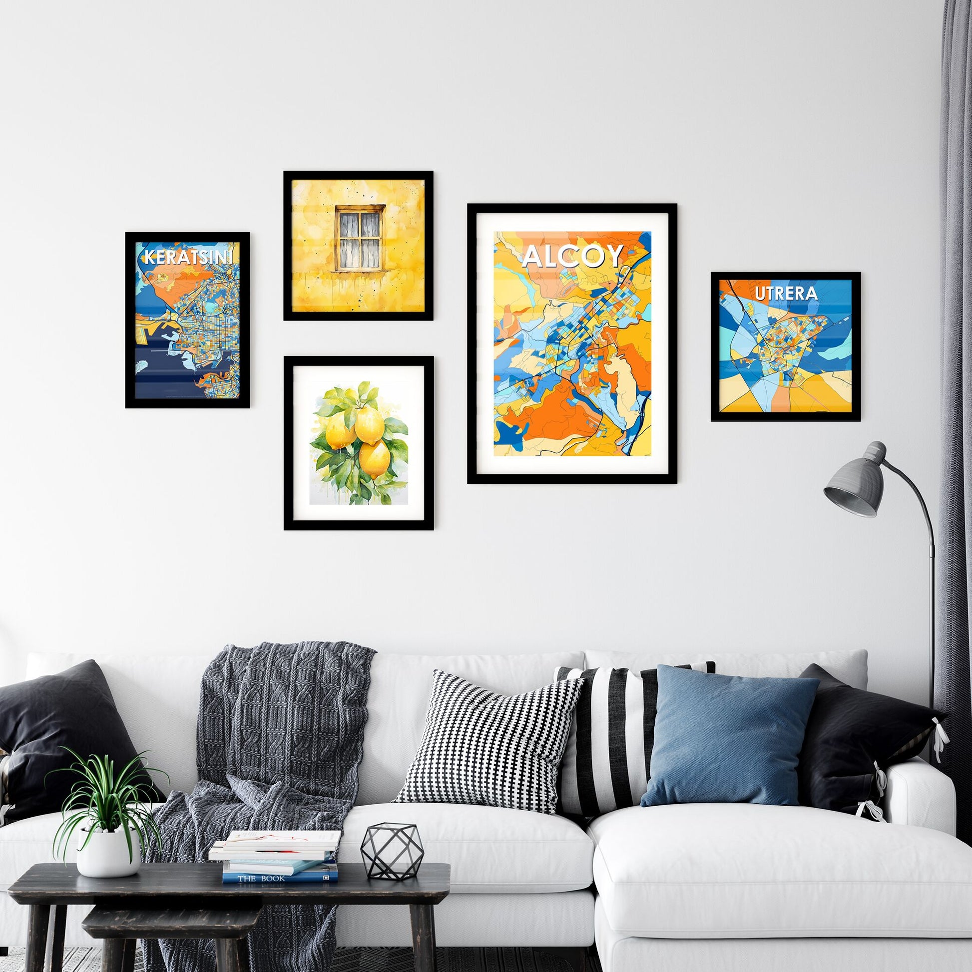 ALCOY SPAIN Vibrant Colorful Art Map Poster Blue Orange